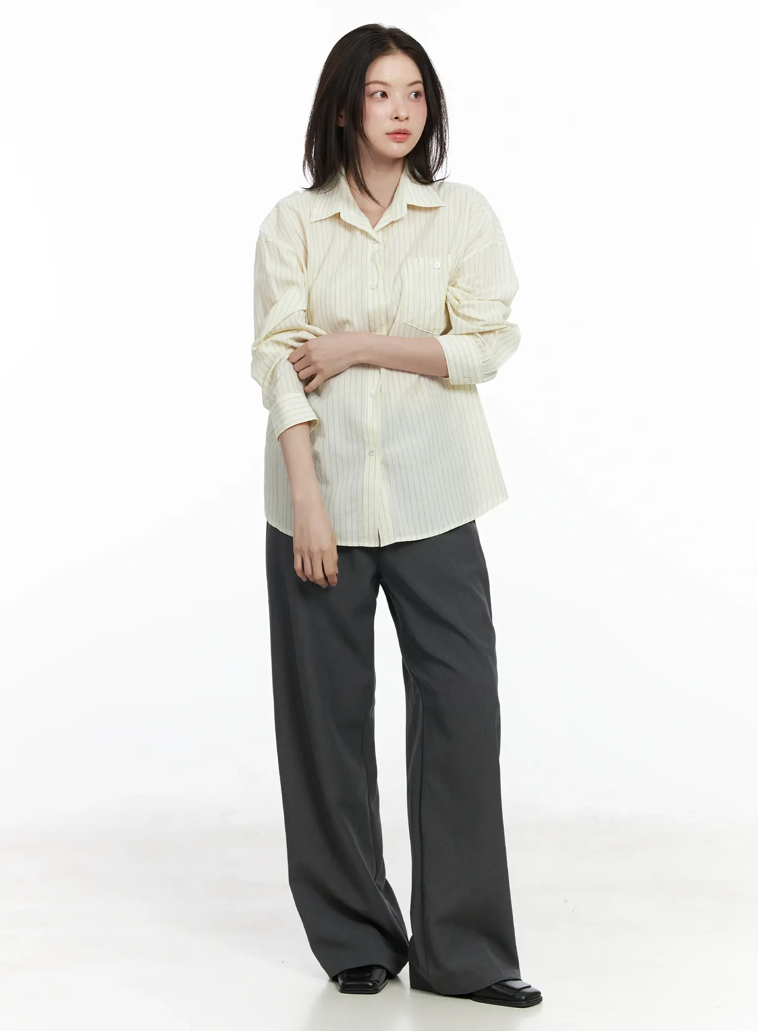 Oversized Striped Button-Up Shirt IF525 - Image 3