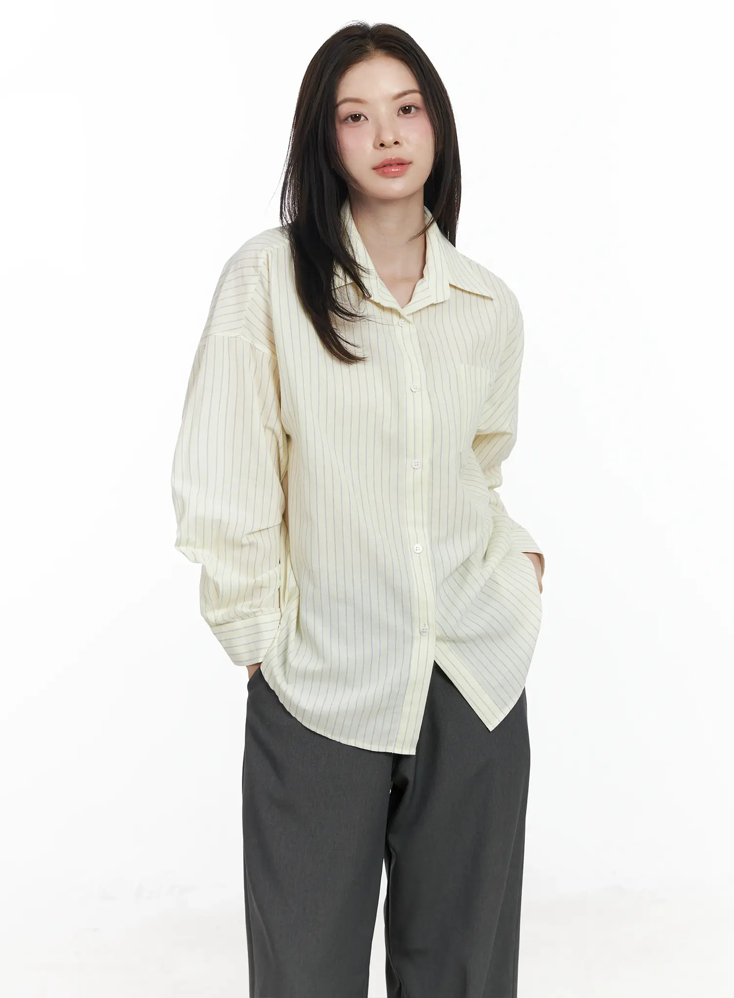 Oversized Striped Button-Up Shirt IF525 - Image 8