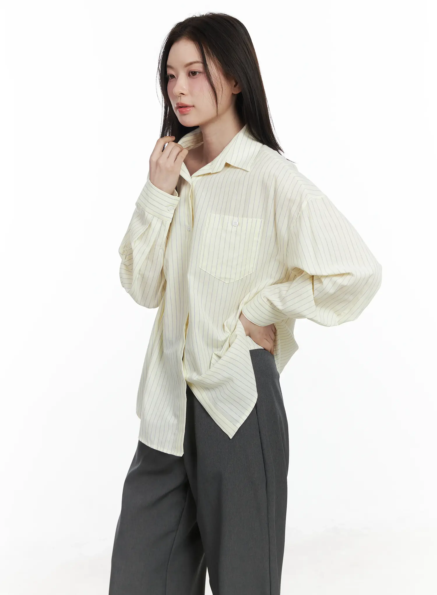 Oversized Striped Button-Up Shirt IF525 - Image 9