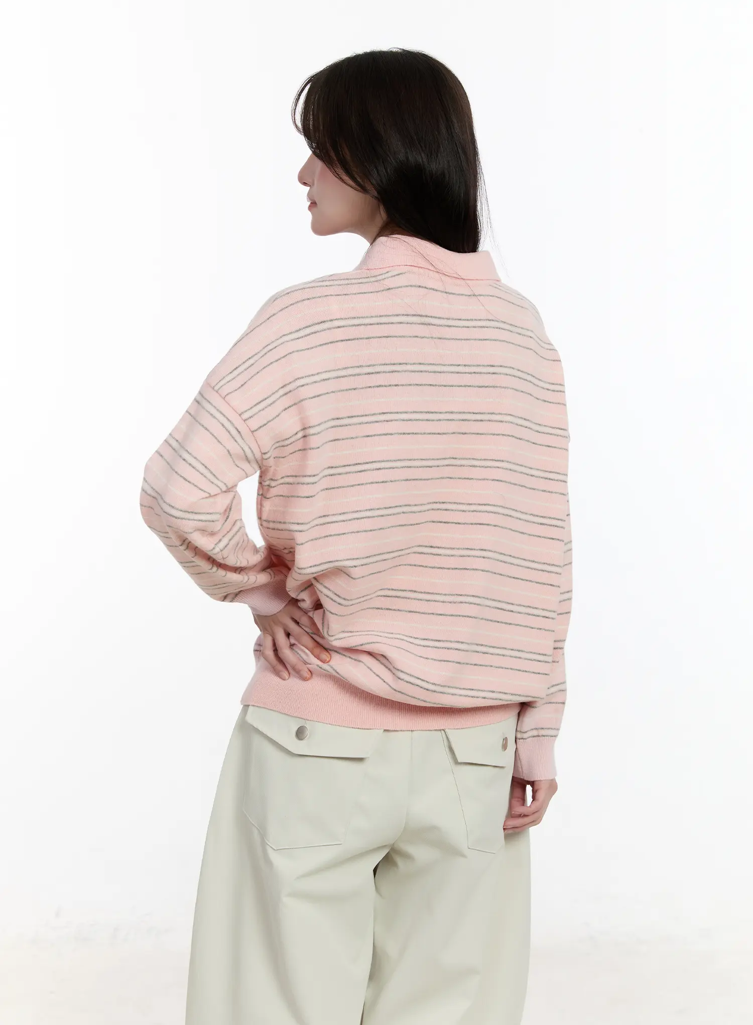 Oversized Striped Collar Knit Top CM510 - Image 10