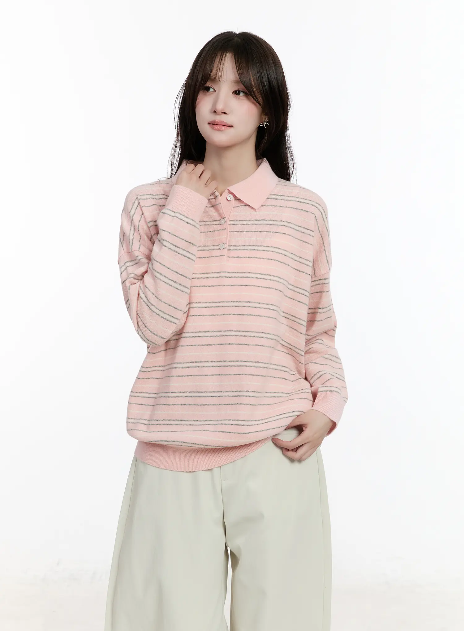 Oversized Striped Collar Knit Top CM510 - Image 11