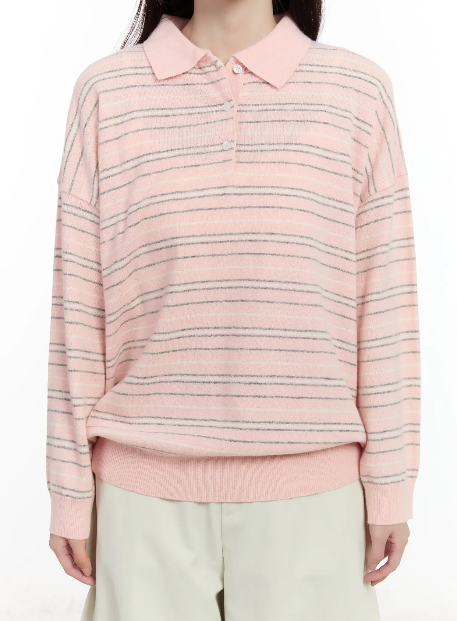 Oversized Striped Collar Knit Top CM510 - Image 4