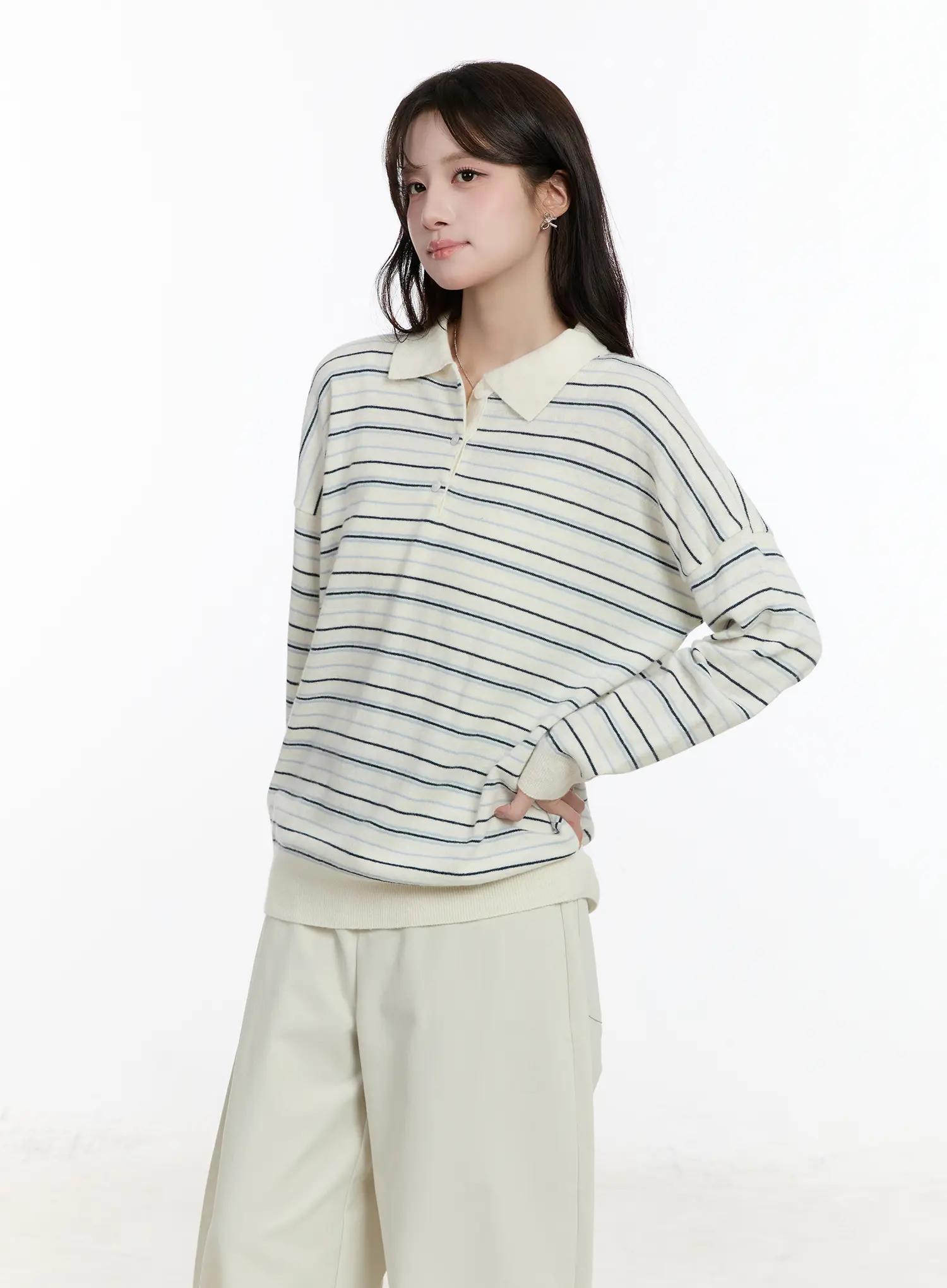 Oversized Striped Collar Knit Top CM510 - Image 9