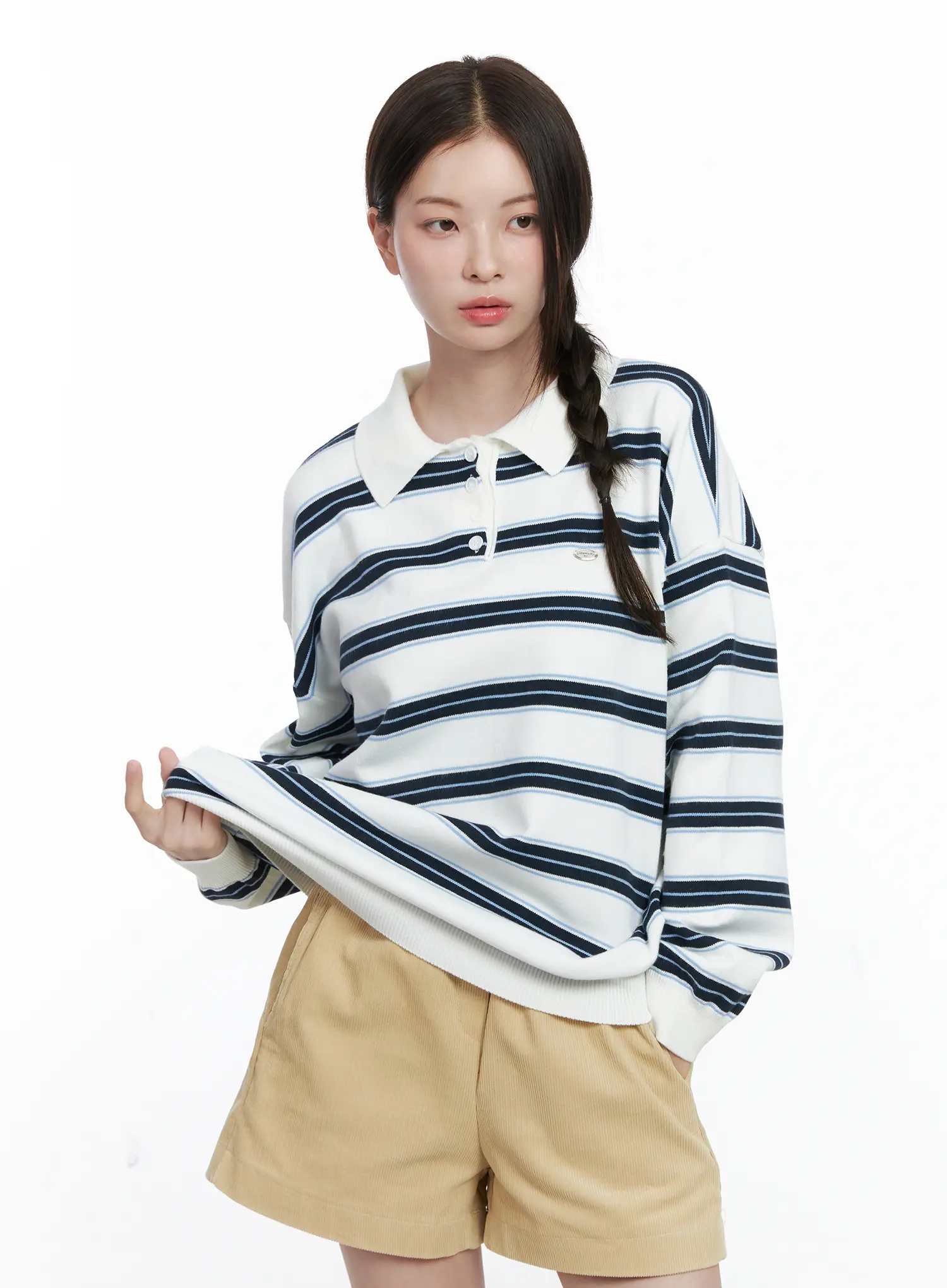 Oversized Striped Long Sleeve Collared Shirt CO503 - Image 10