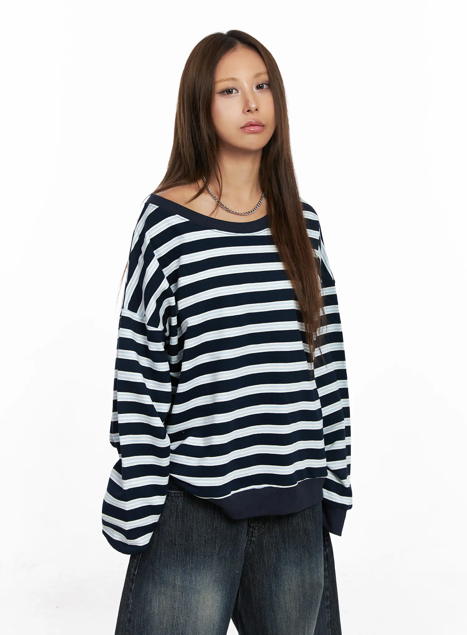 Oversized Striped Off-Shoulder Sweatshirt CO510 - Image 10