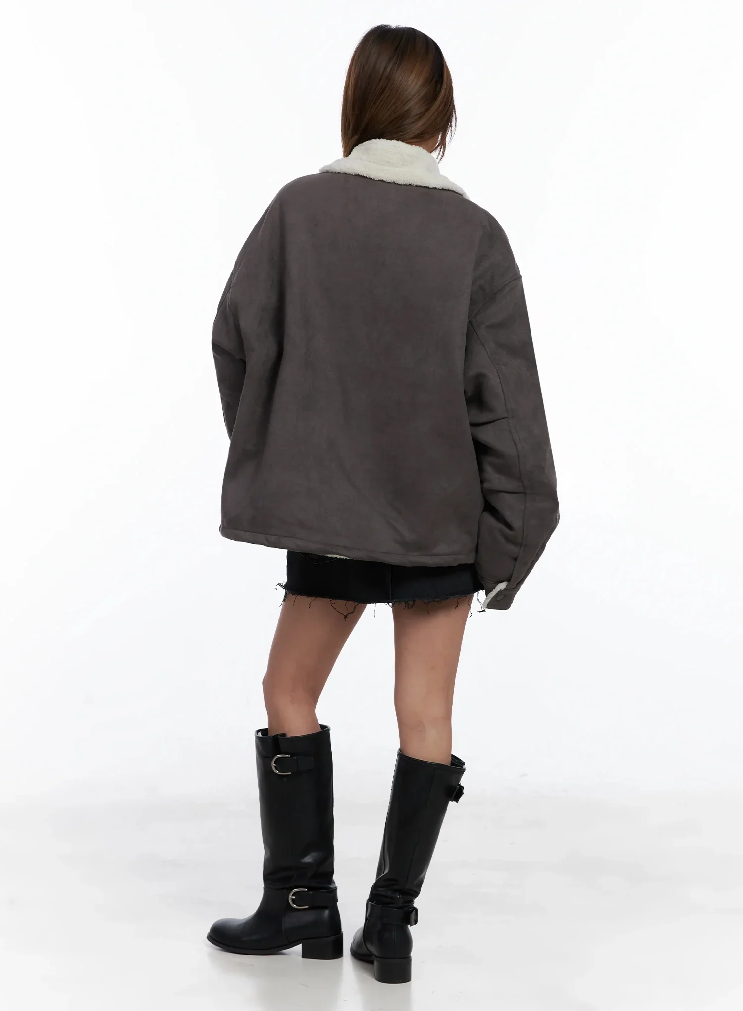 Oversized Suede Shearling Jacket IN528 - Image 10