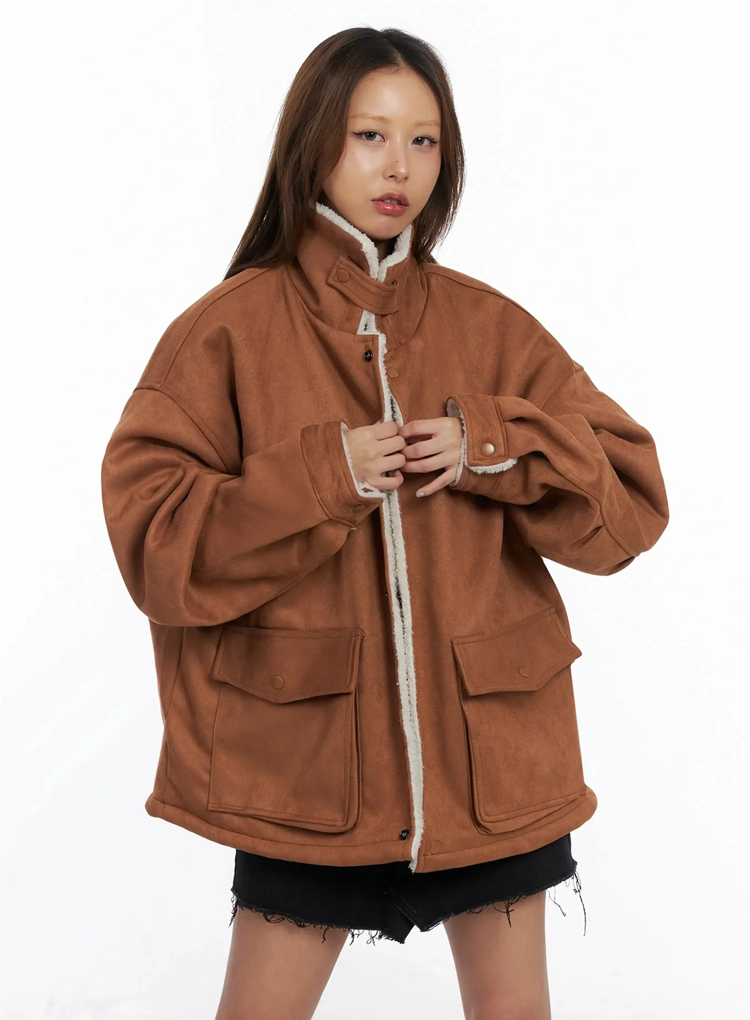 Oversized Suede Shearling Jacket IN528 - Image 12
