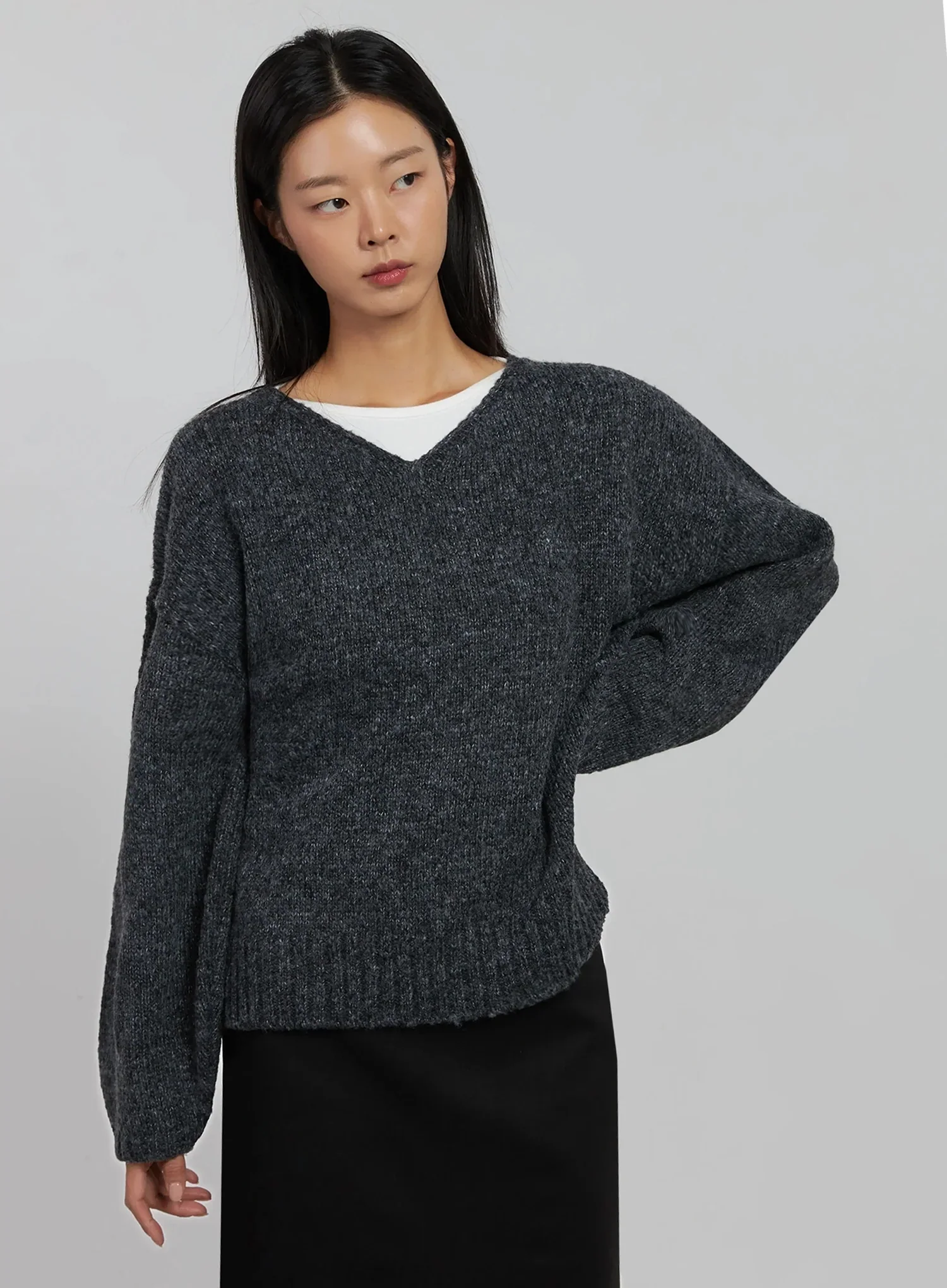Oversized V-Neck Knit Top IJ508 - Image 2