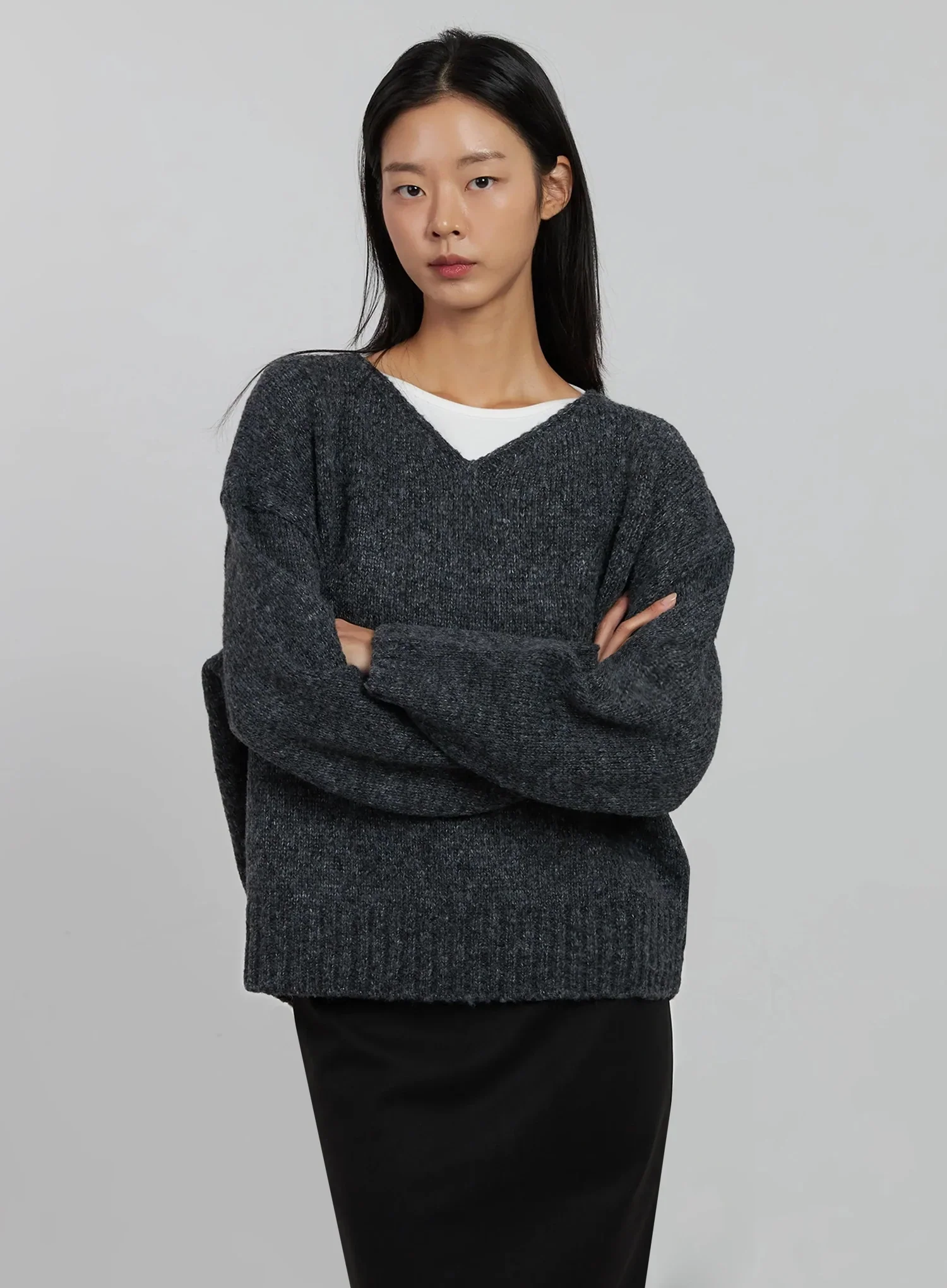 Oversized V-Neck Knit Top IJ508 - Image 8