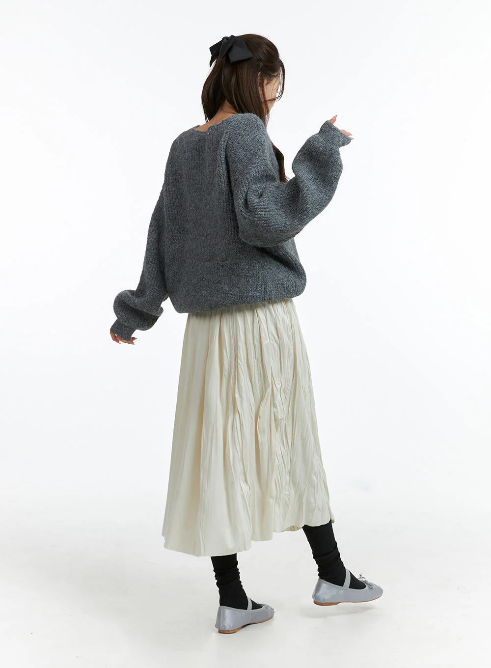 Oversized V-Neck Solid Long Sleeve Sweater OJ411 - Image 4