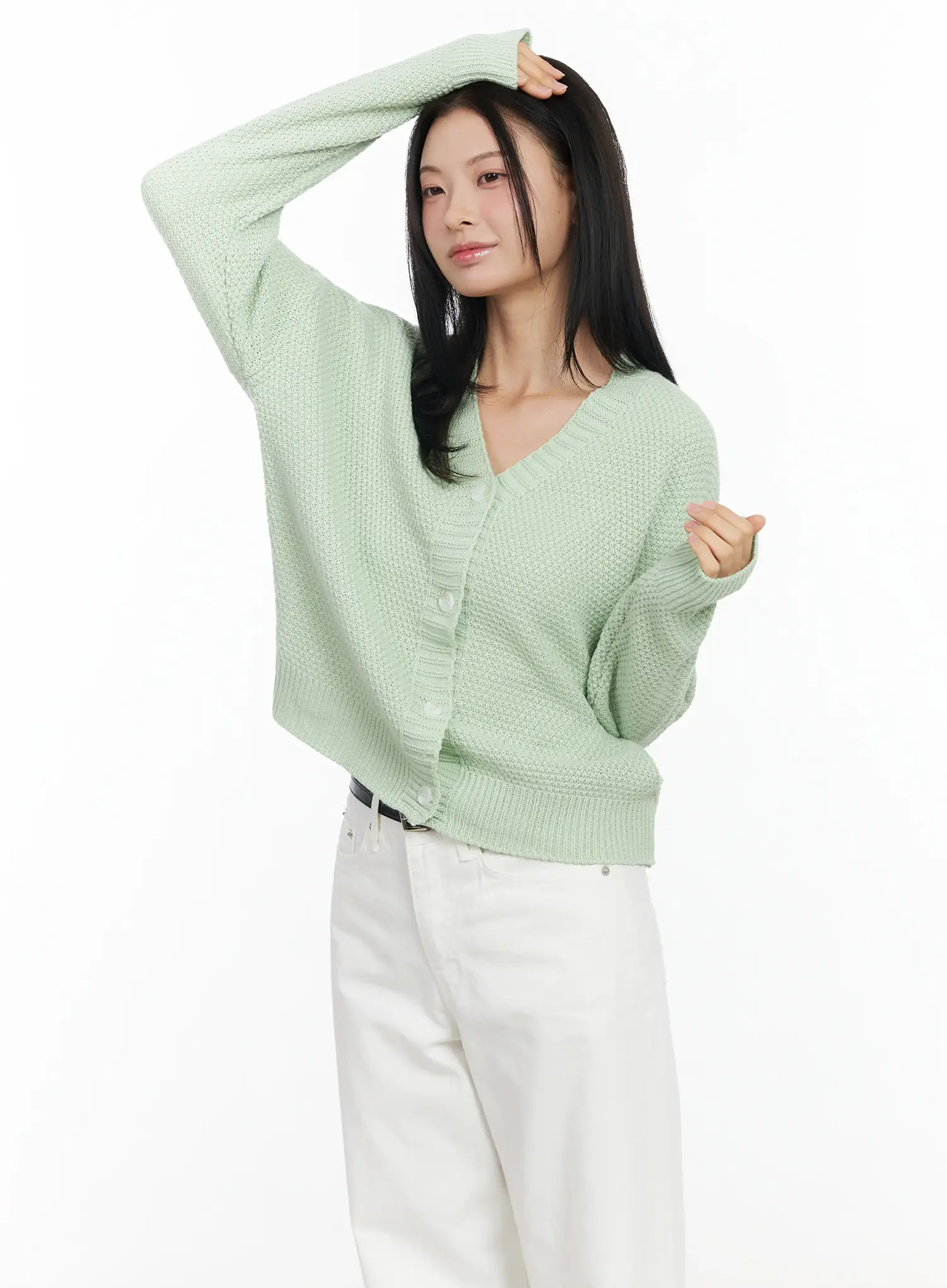 Pastel Waffle V-Neck Cardigan IM524 - Image 6