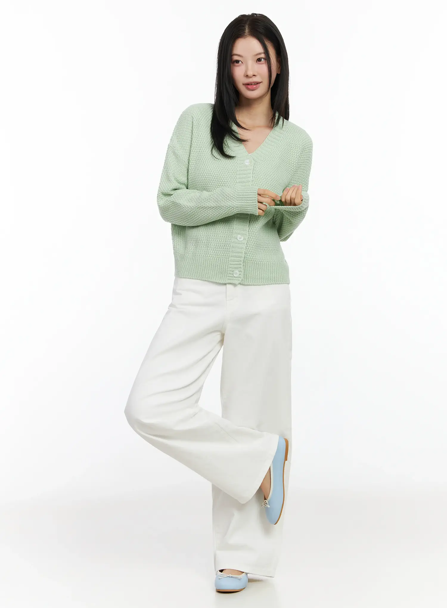 Pastel Waffle V-Neck Cardigan IM524 - Image 8