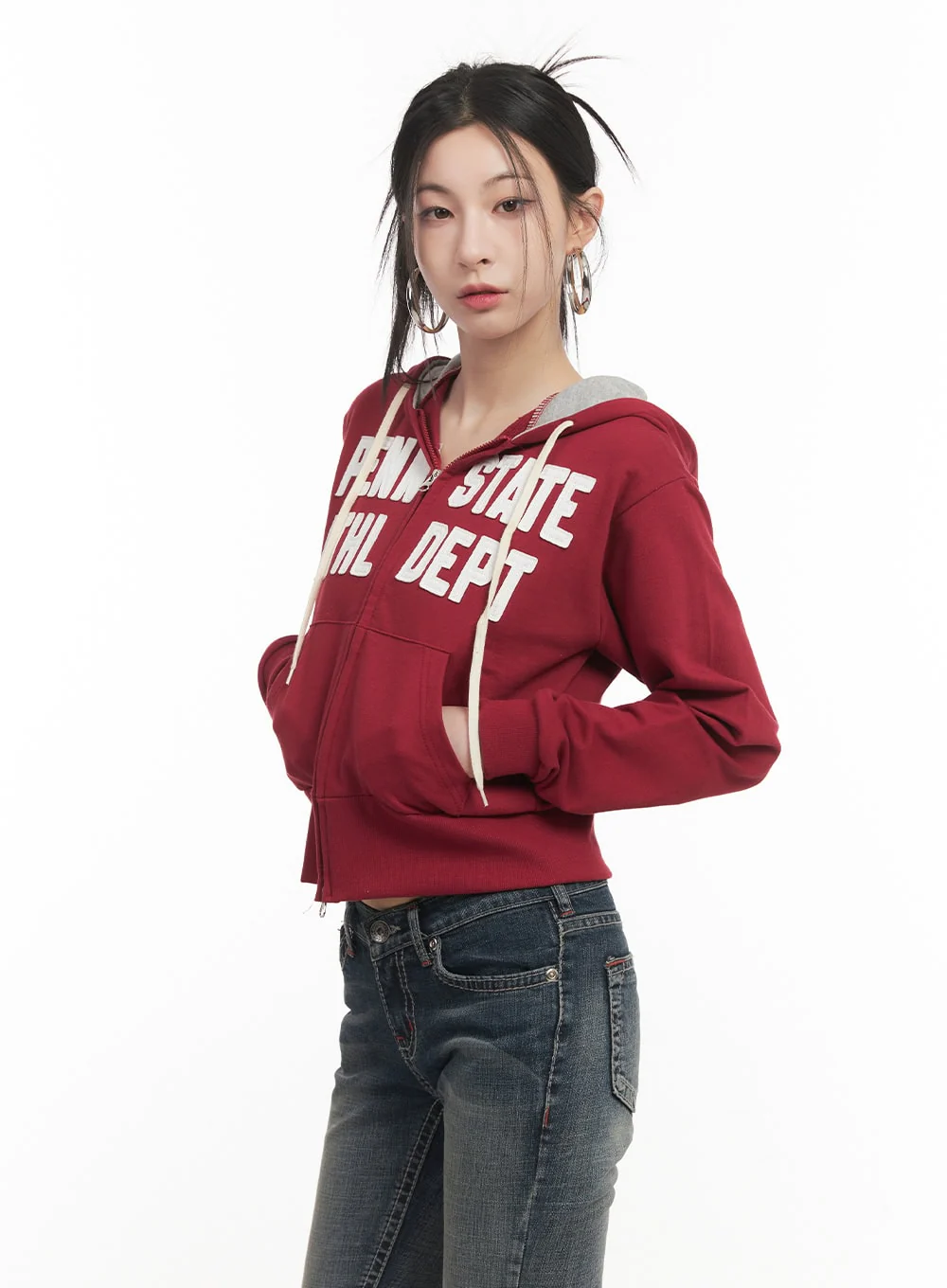 Patchwork Zip-Up Hooded Sweatshirt CF514 - Image 3