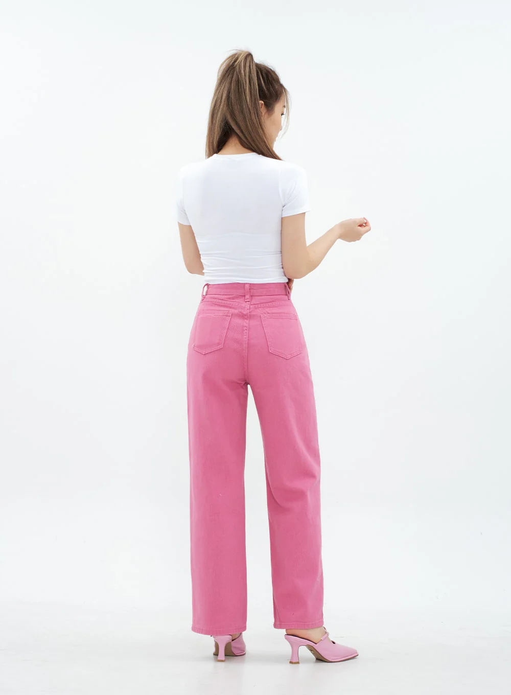 Pink Color Wide Leg Cotton Pants CM18 - Image 13