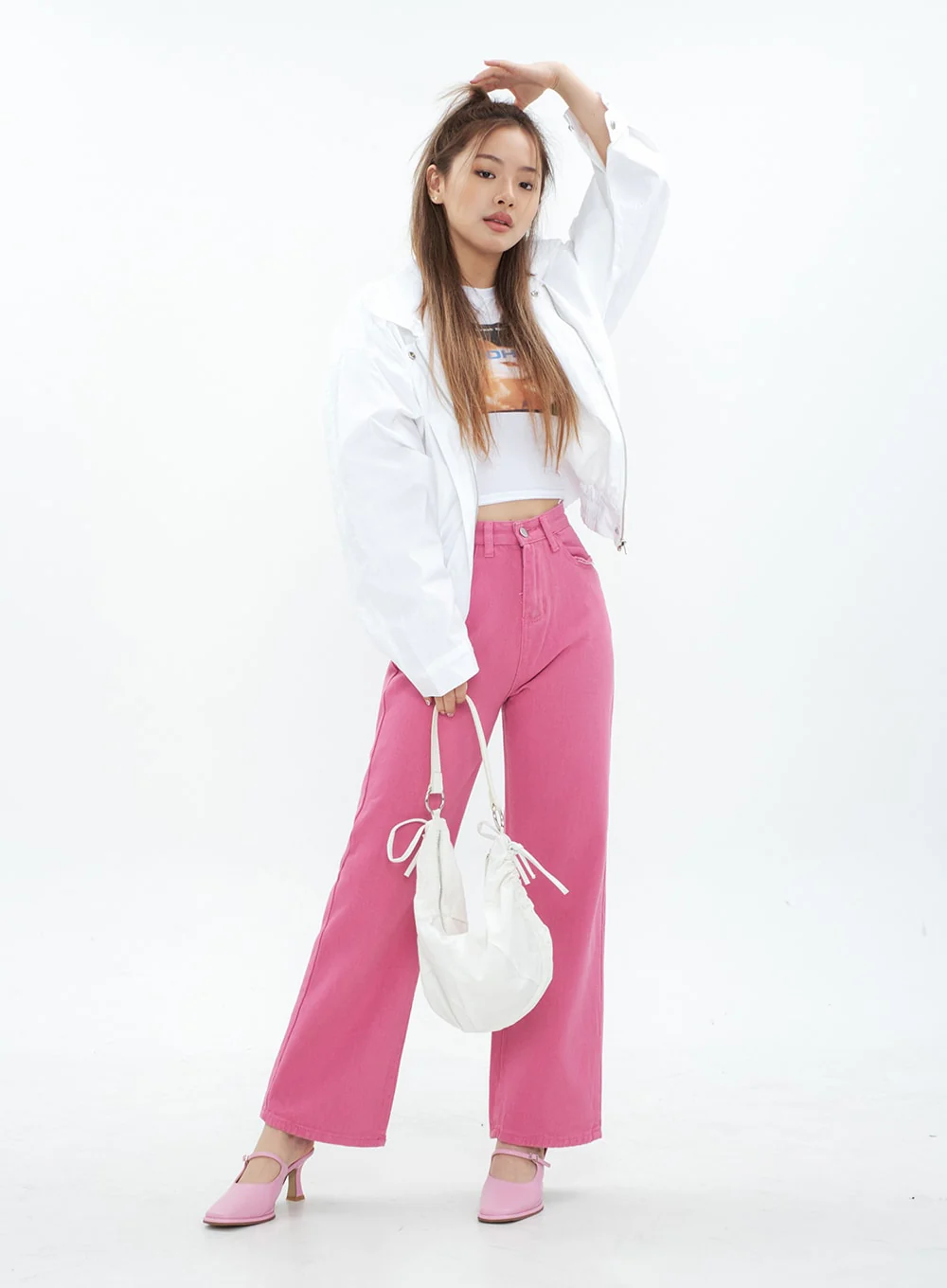 Pink Color Wide Leg Cotton Pants CM18 - Image 3