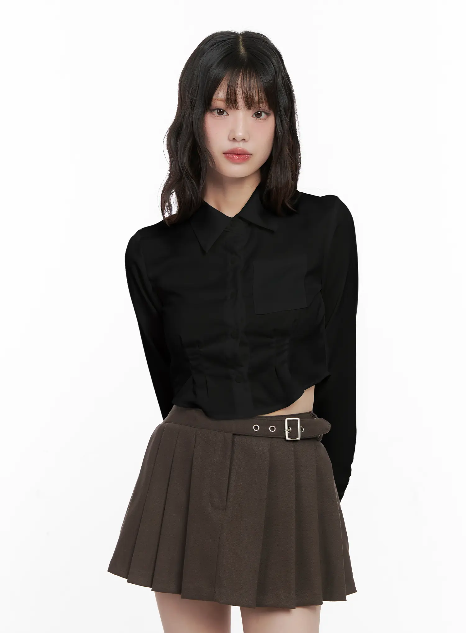 Pintuck Cropped Shirt CN510 - Image 9