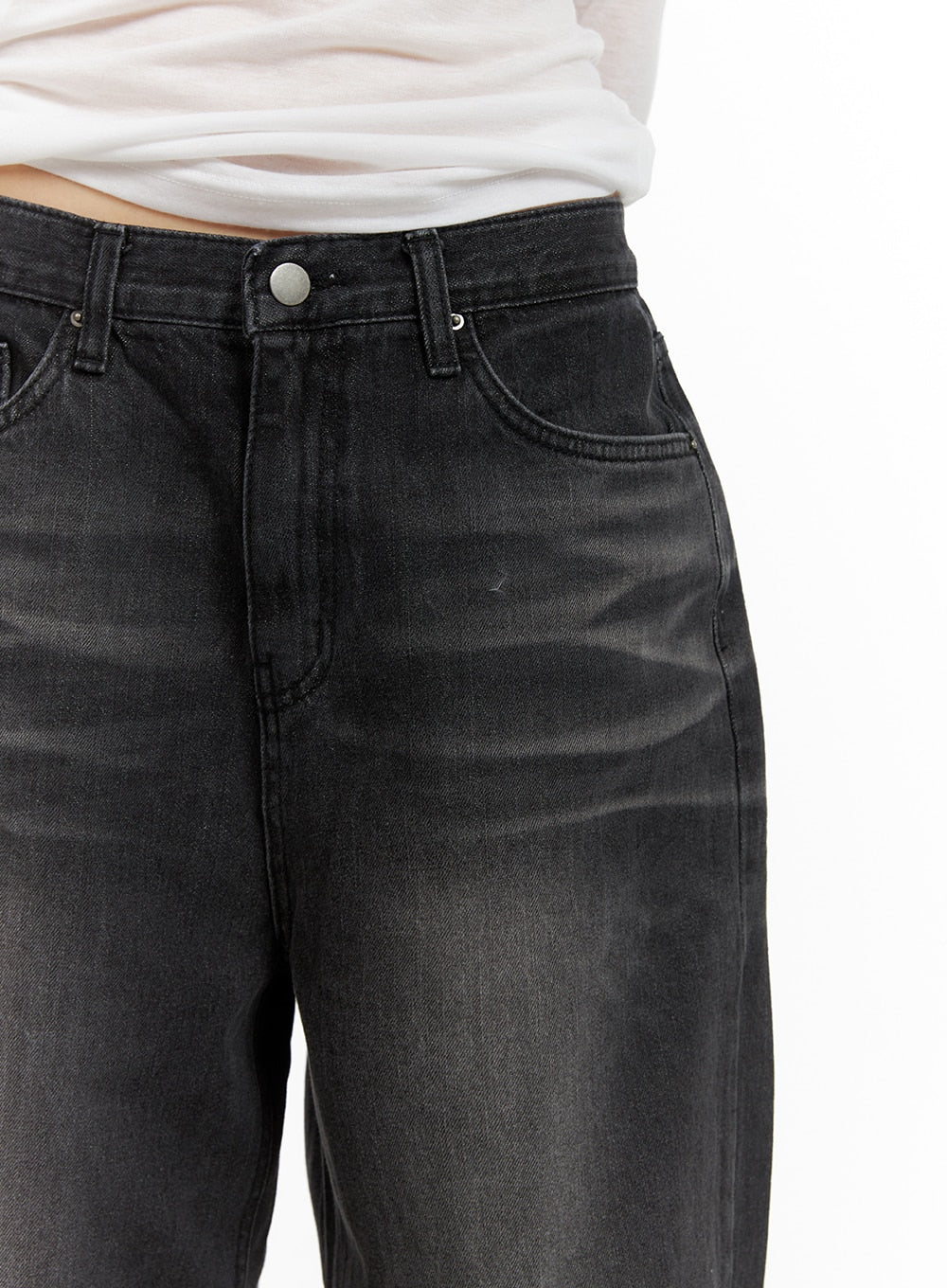 Pintuck Washed Denim Wide Leg Jeans CA419 - Image 3