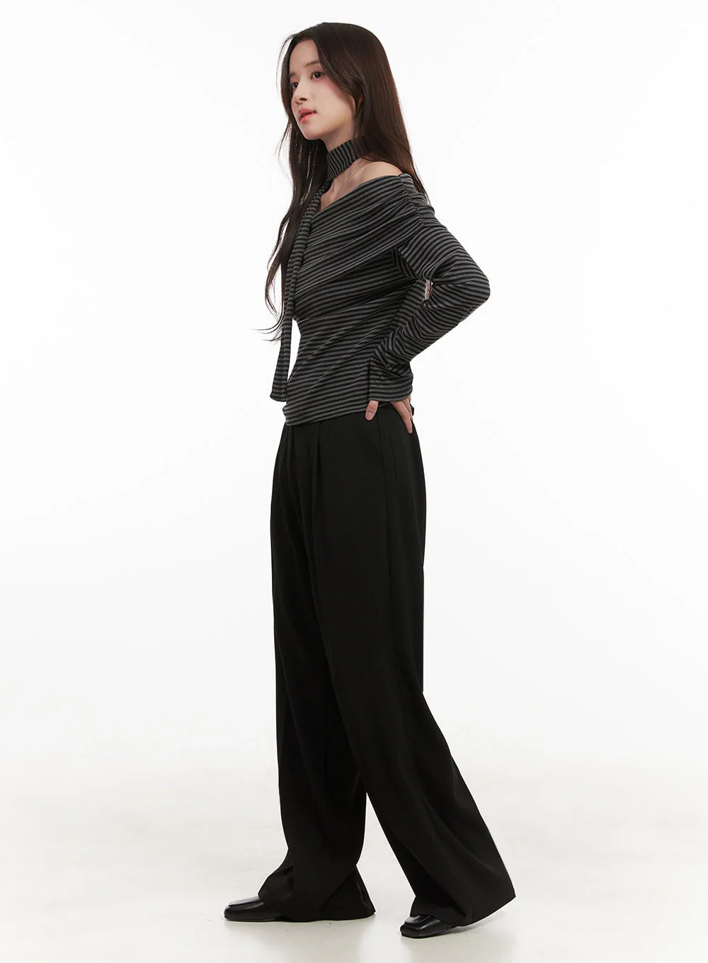 Pintuck Wide-Fit Dress Pants IJ510 - Image 7