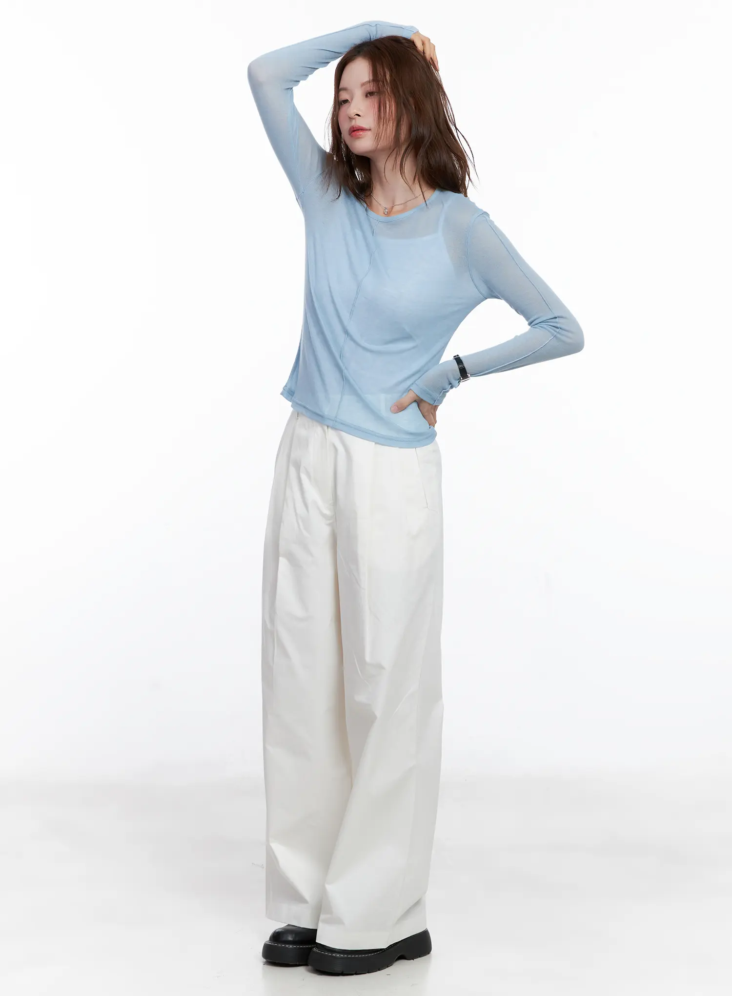 Pintuck Wide Leg Cotton Pants CG520 - Image 5