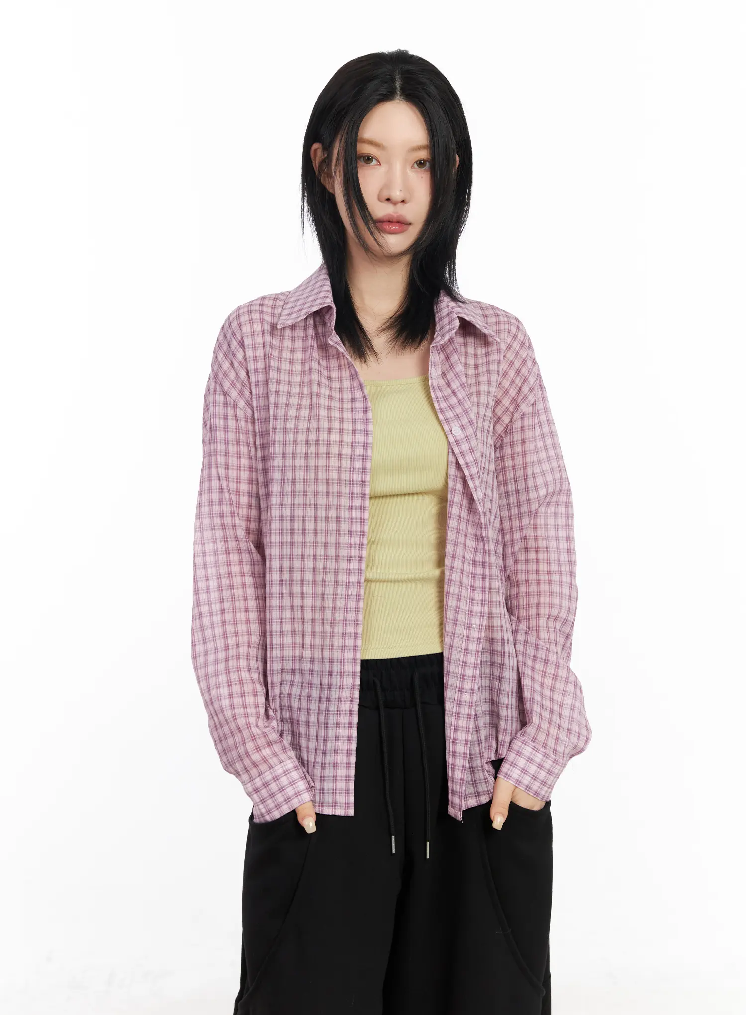 Plaid Button-Up Long Sleeve Shirt CF526 - Image 2