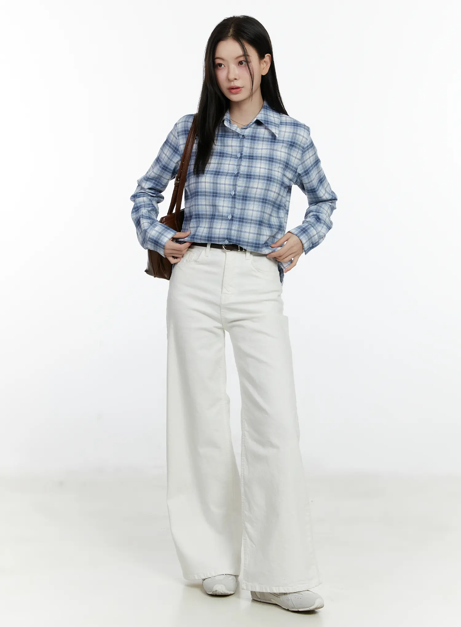 Plaid Crop Long Sleeve Shirt F502 - Image 11