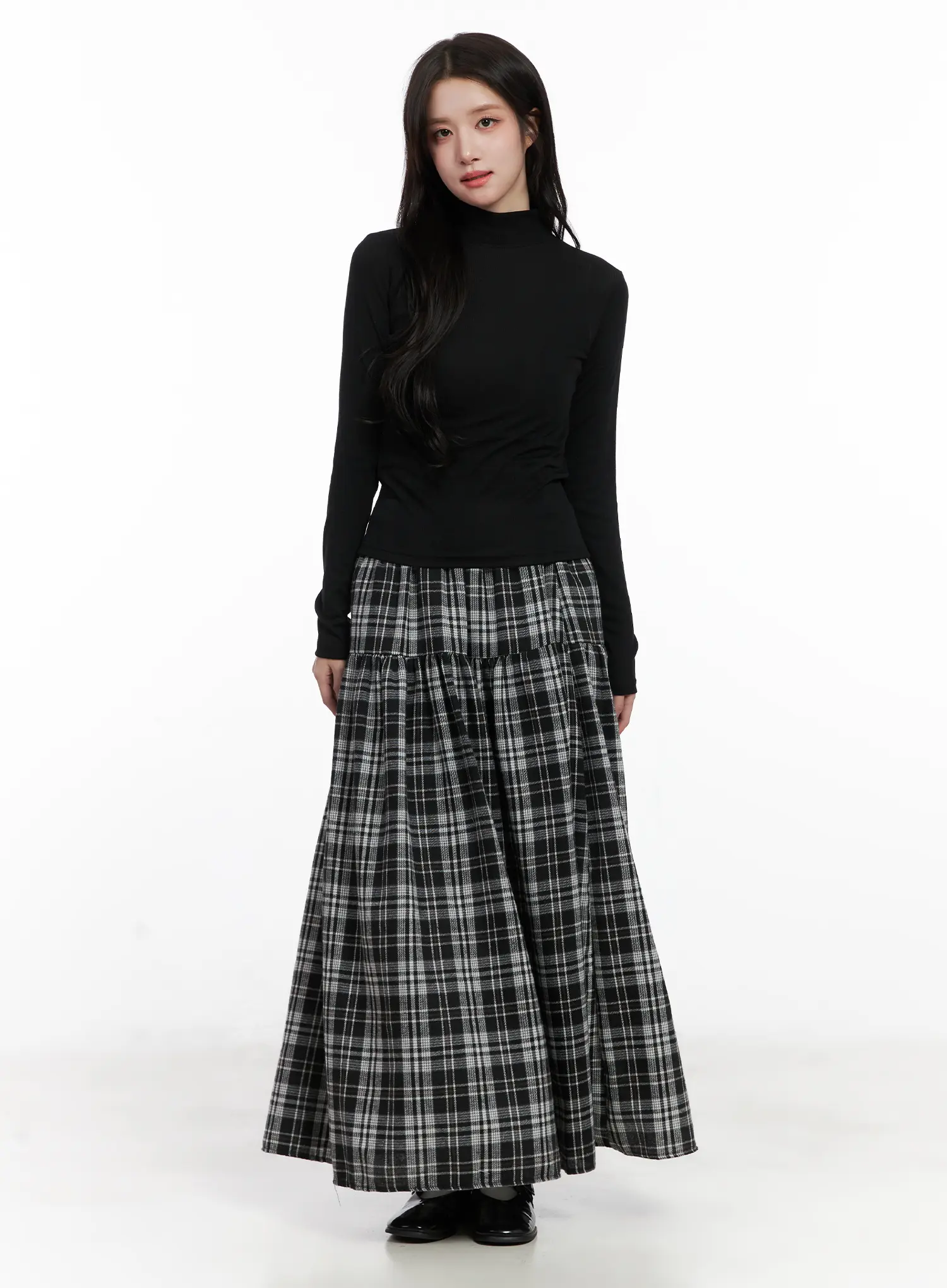Plaid Frill Maxi Skirt CN527 - Image 3