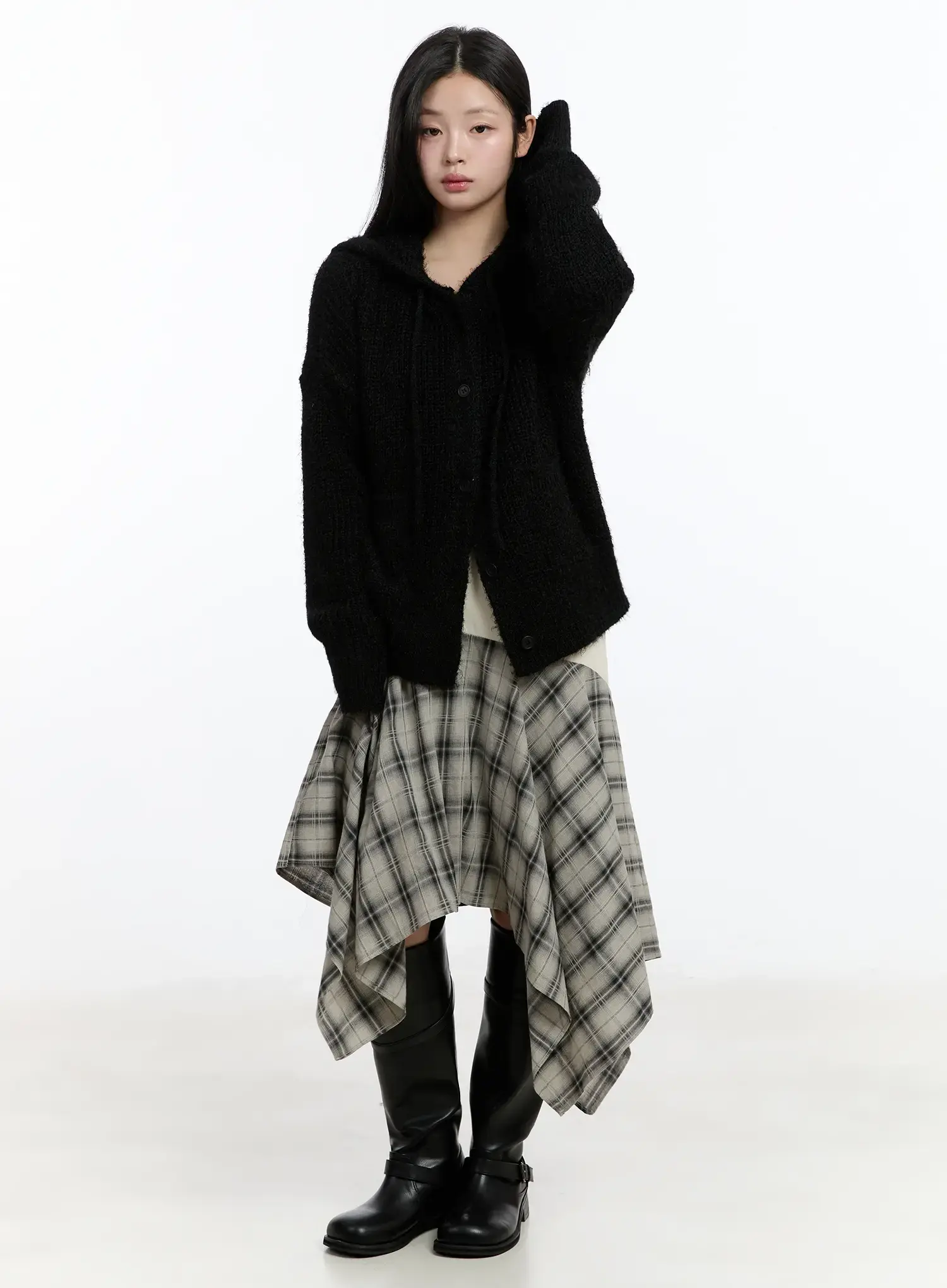 Plaid Layered Asymmetric Skirt F516 - Image 7