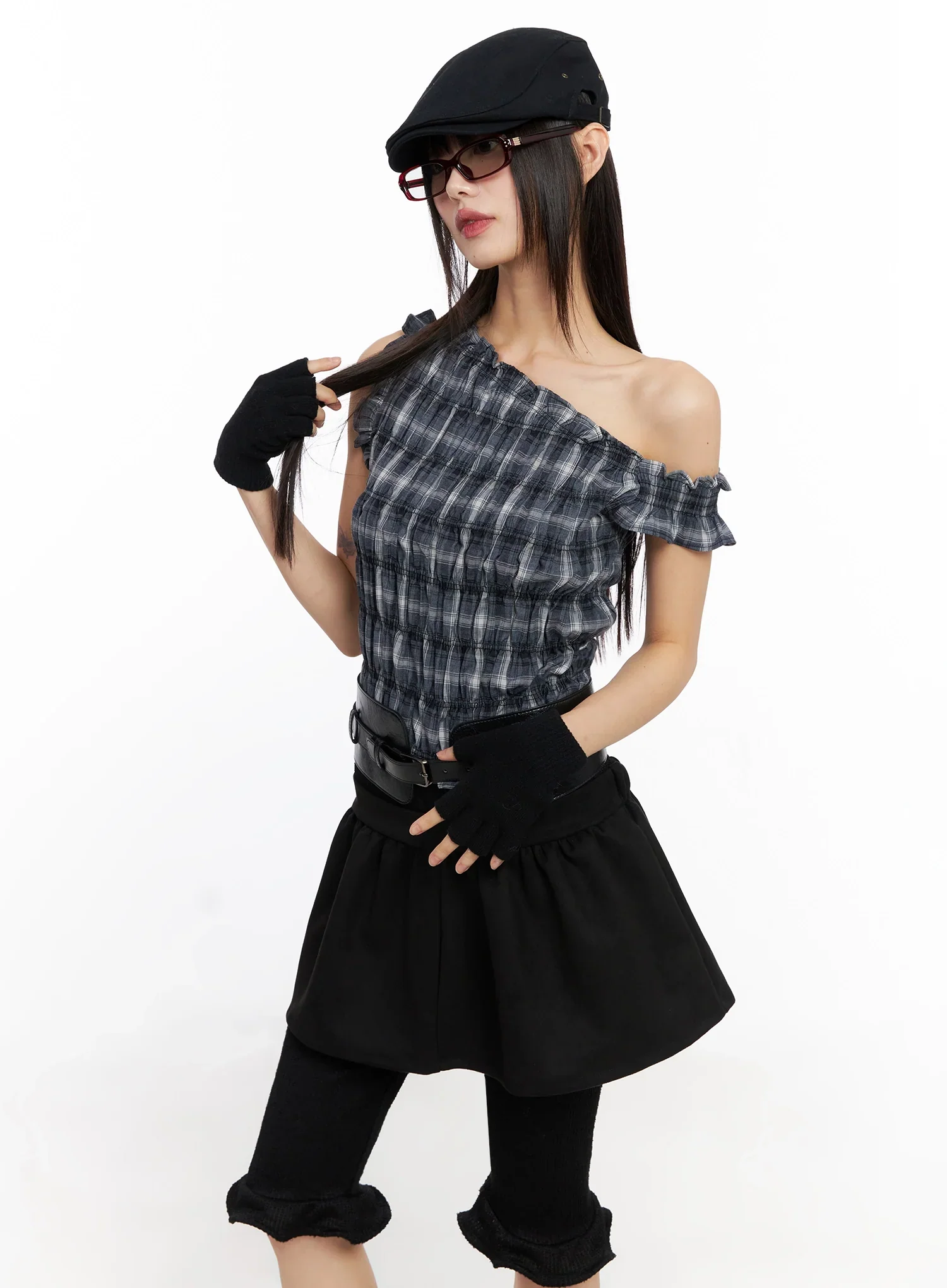 Plaid Off-Shoulder Top IN503
