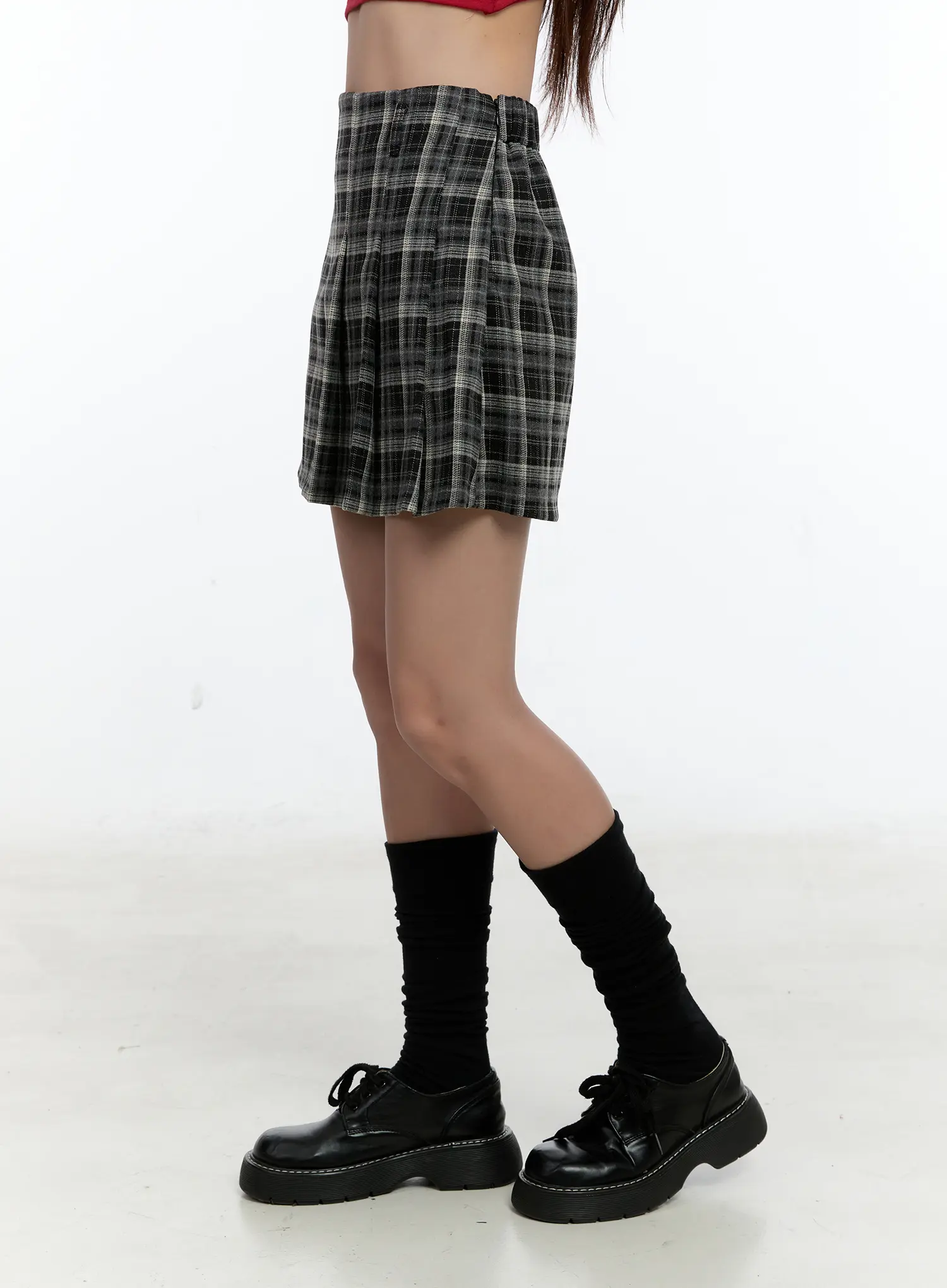 Plaid Pleated A-Line Skirt CS518 - Image 5