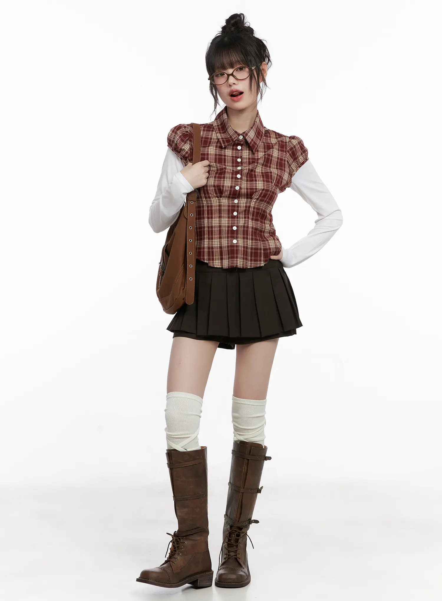 Plaid Puff Sleeve Top CG519 - Image 3