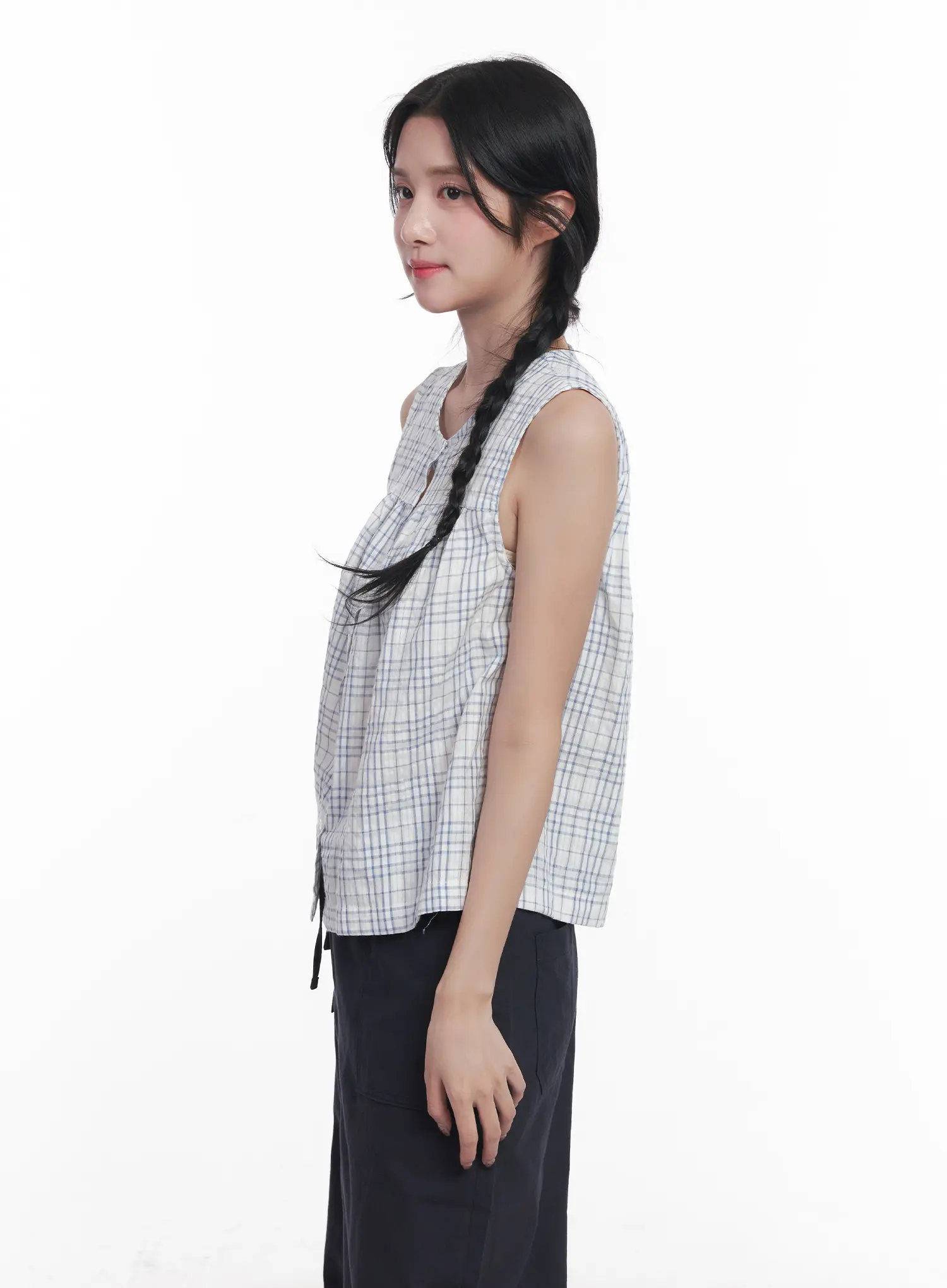 Plaid Sleeveless Blouse CU523 - Image 3