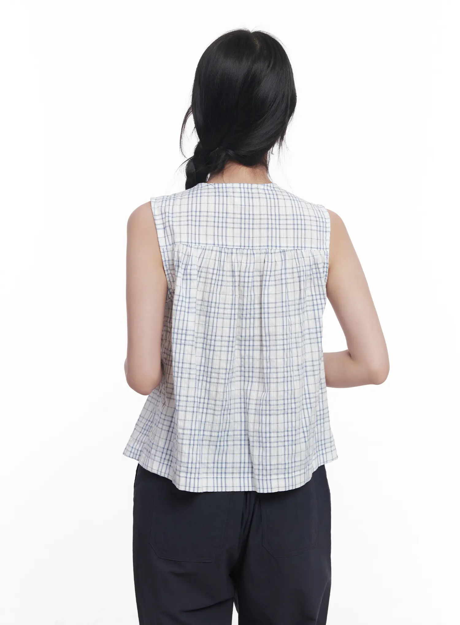 Plaid Sleeveless Blouse CU523 - Image 5