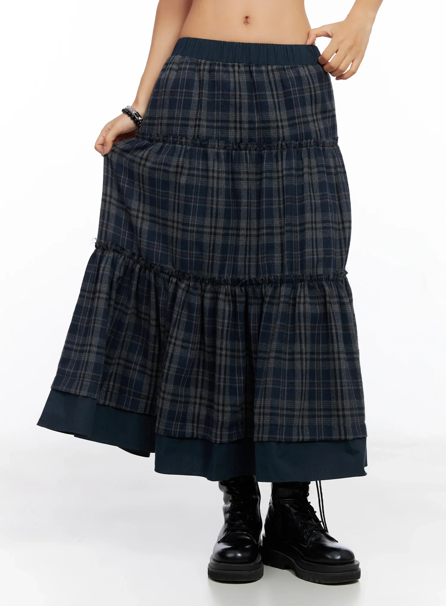 Plaid Tiered Maxi Skirt CO515 - Image 2