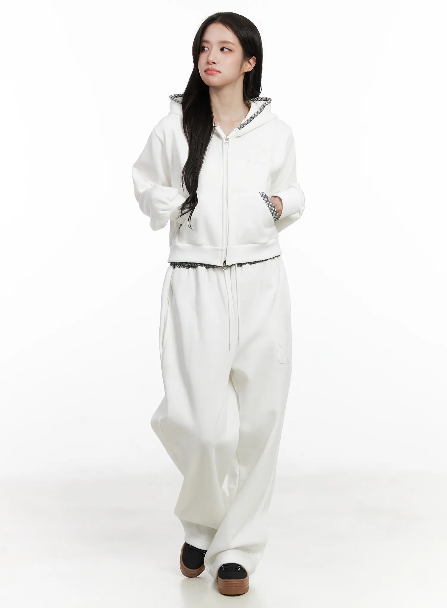 Plaid Trim Zip-Up Hoodie CN527