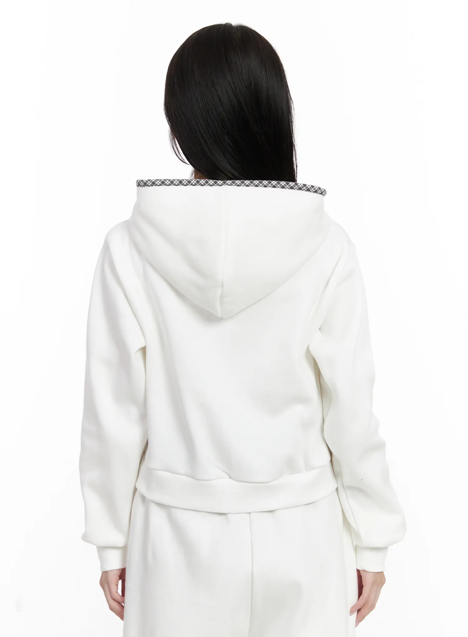 Plaid Trim Zip-Up Hoodie CN527 - Image 8