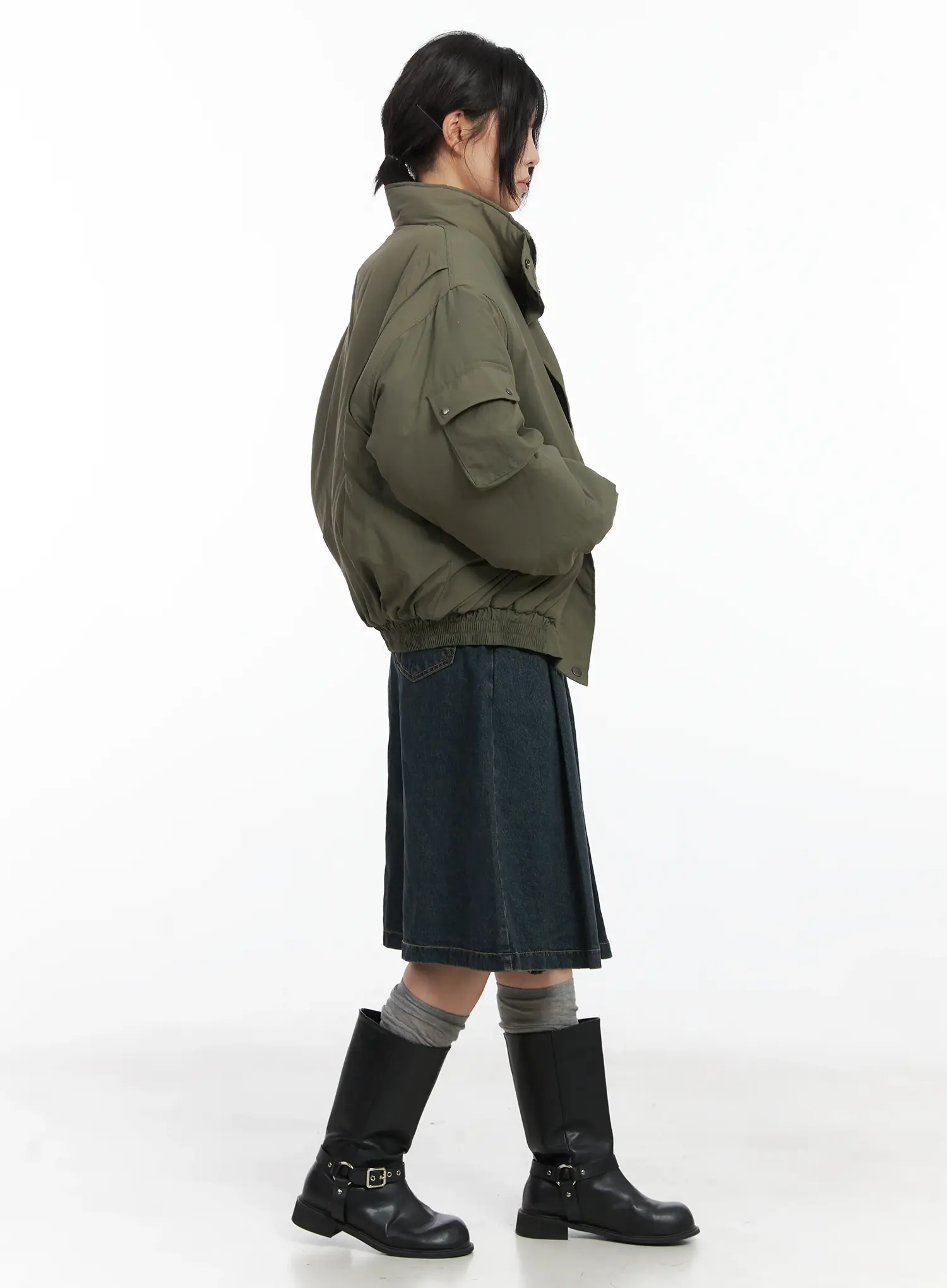 Pleated Belted Denim Skirt CN528 - Image 7