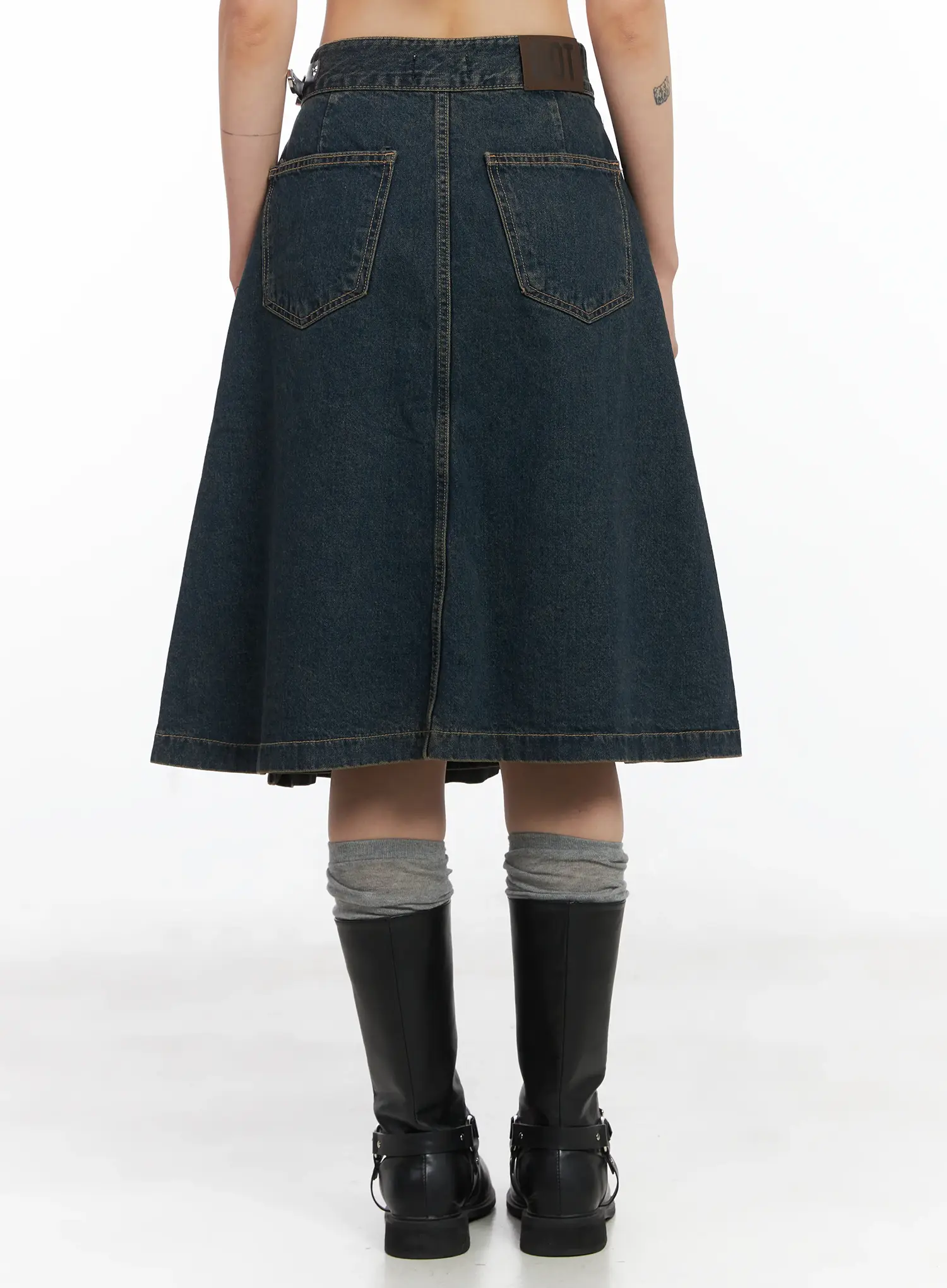 Pleated Belted Denim Skirt CN528 - Image 8
