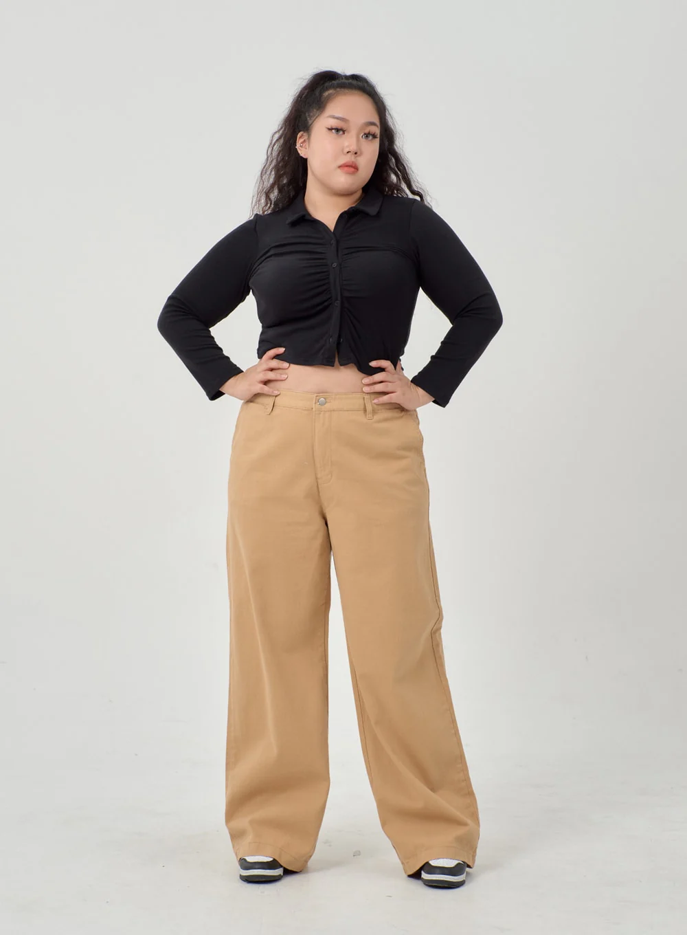 Plus Ruffle Bust Button Cropped Top ID20 - Image 17
