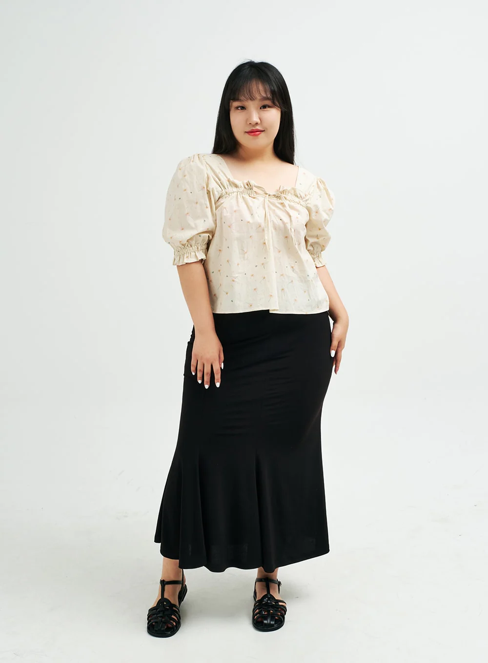 Plus Square Neck Flower Blouse IY24 - Image 7