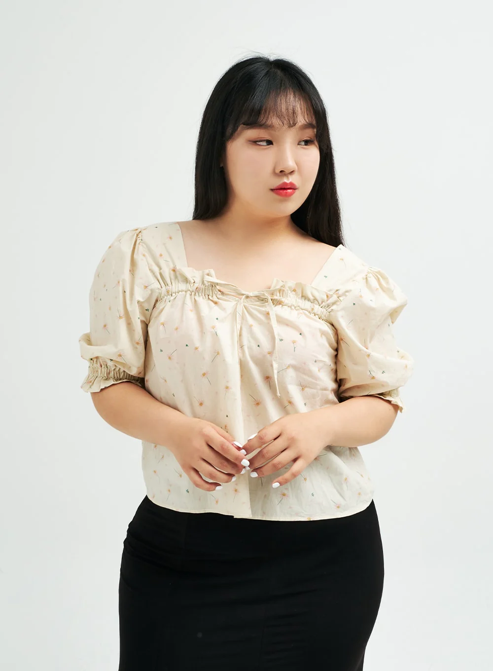 Plus Square Neck Flower Blouse IY24 - Image 8