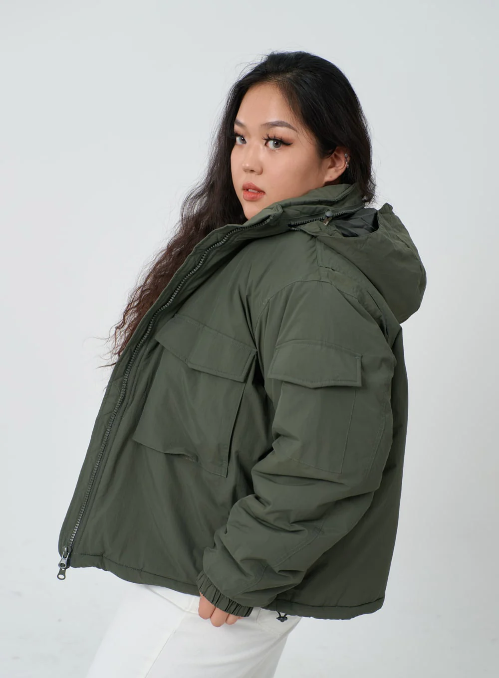 Plus Twin Front Pocket Hoodie Puffer Jacket ID27 - Image 3
