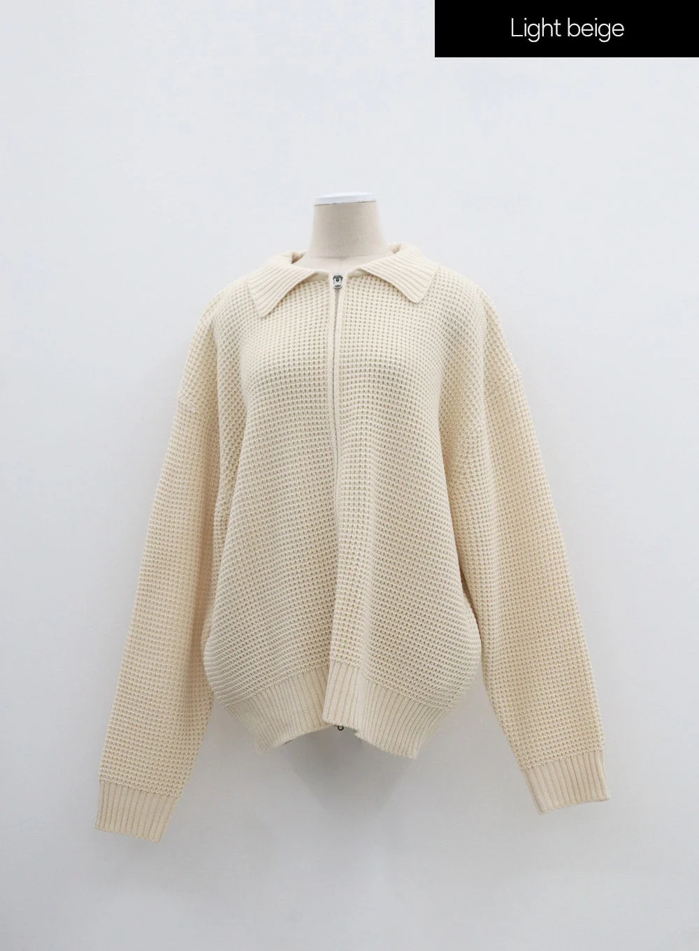 Plus Waffle Pattern Collared Two Way Zip-Up Knit - Image 14