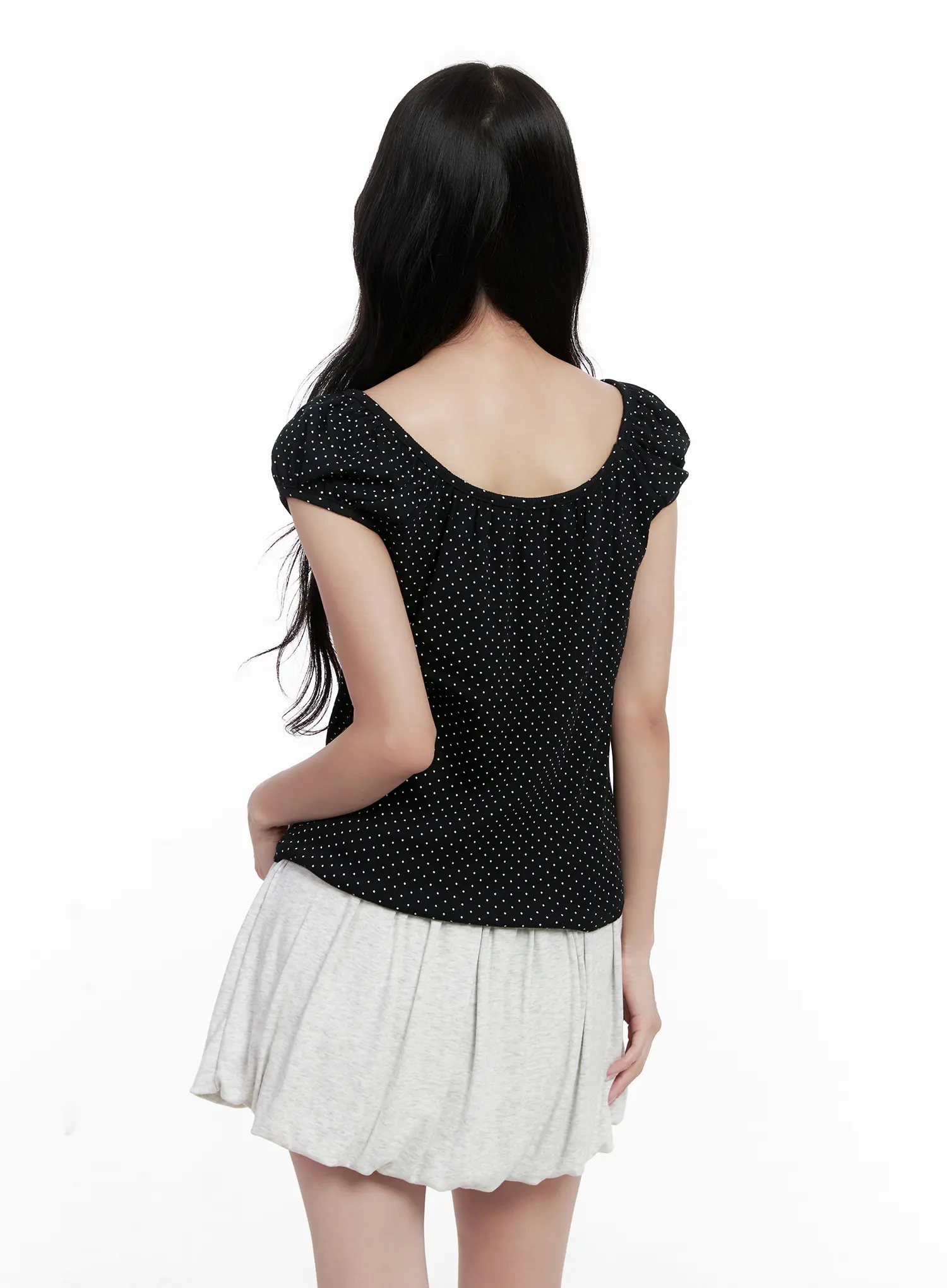 Polka Dot Puff-Sleeve Ribbon Top CL516 - Image 7