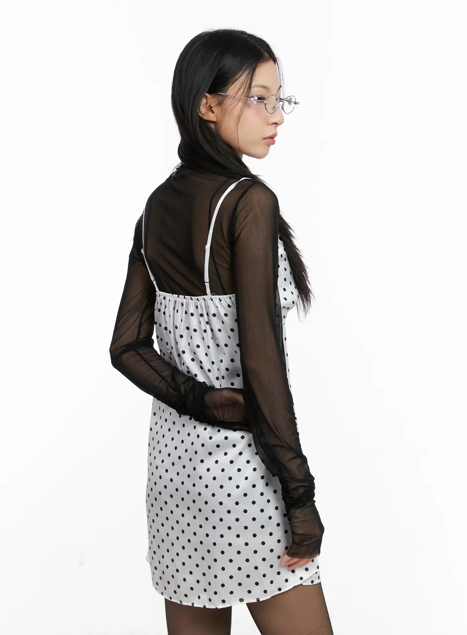 Polka Dot Satin Lace Mini Dress CG525 - Image 9