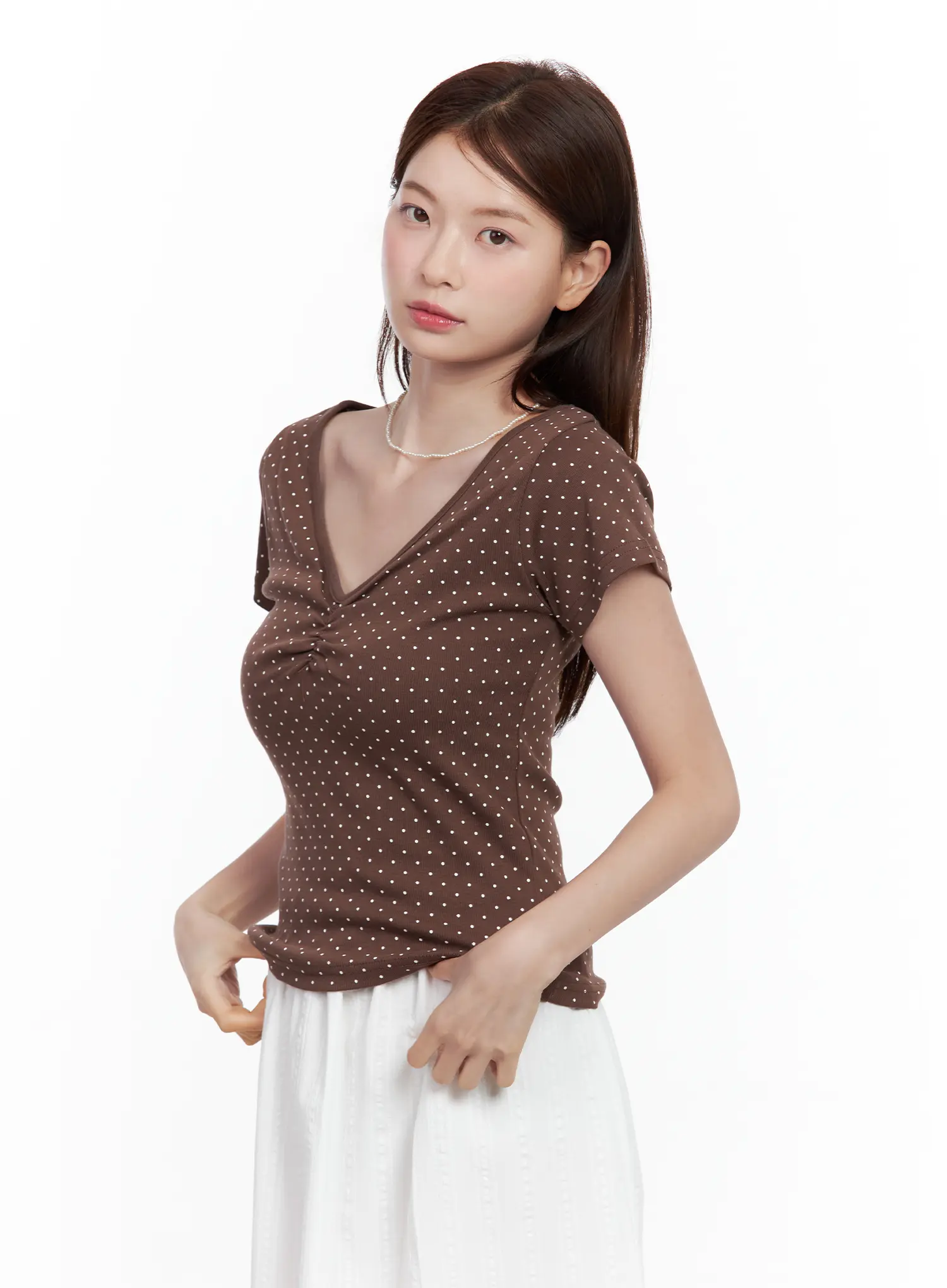 Polka Dot Shirred V-Neck Top CL502 - Image 2