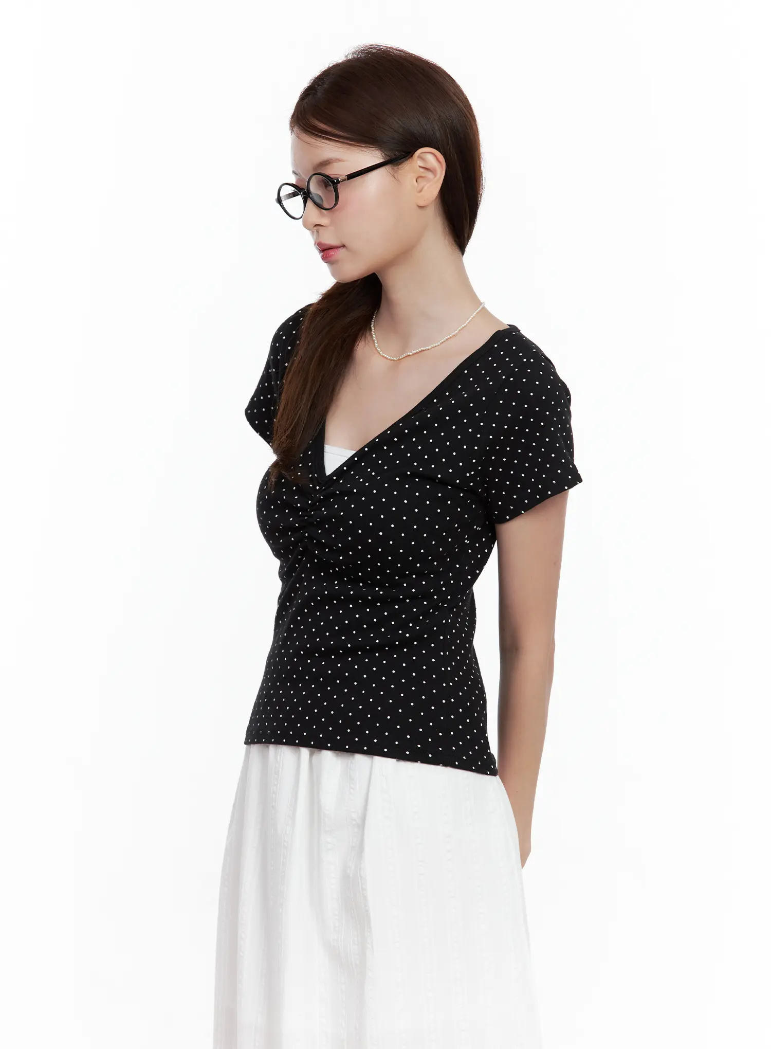 Polka Dot Shirred V-Neck Top CL502 - Image 7