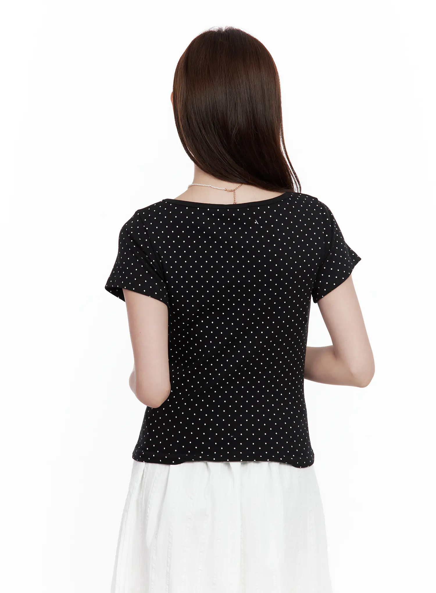 Polka Dot Shirred V-Neck Top CL502 - Image 8