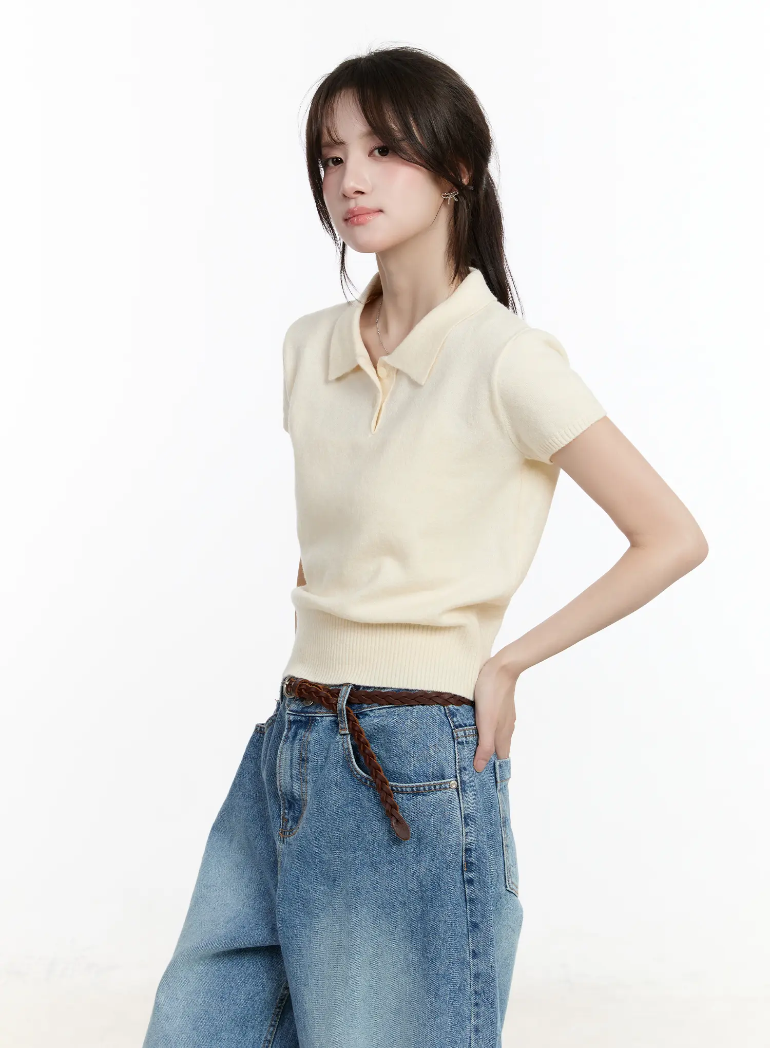 Puff Sleeve Collared Short Sleeve Top CM505 - Image 8