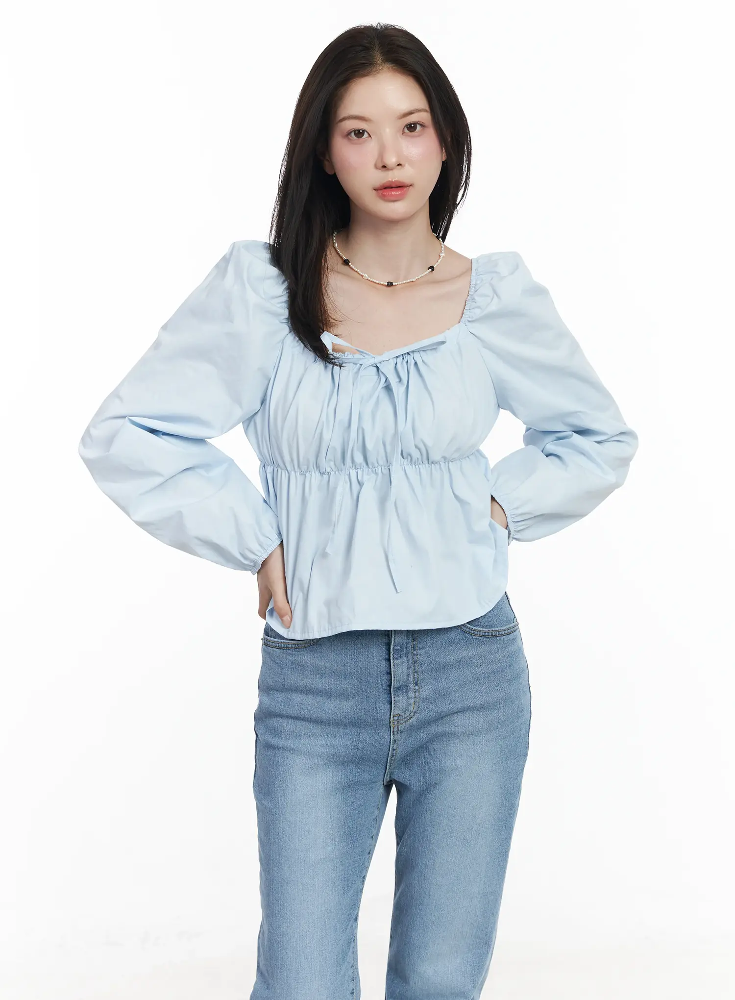 Puff-Sleeve Cotton Blouse IF520 - Image 12