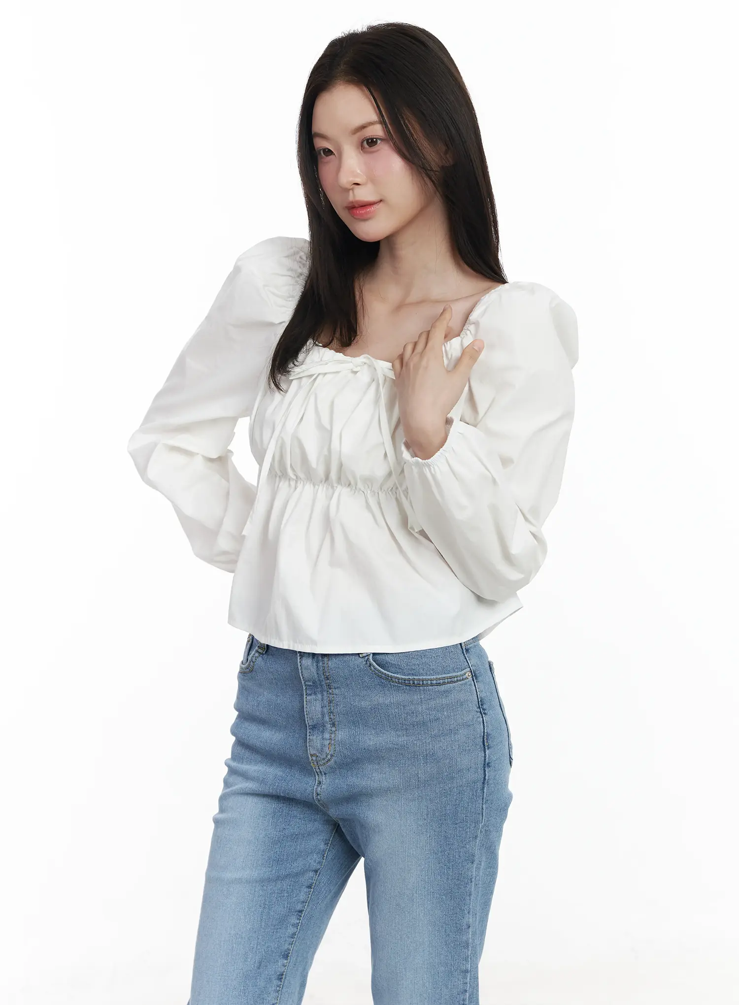 Puff-Sleeve Cotton Blouse IF520 - Image 4